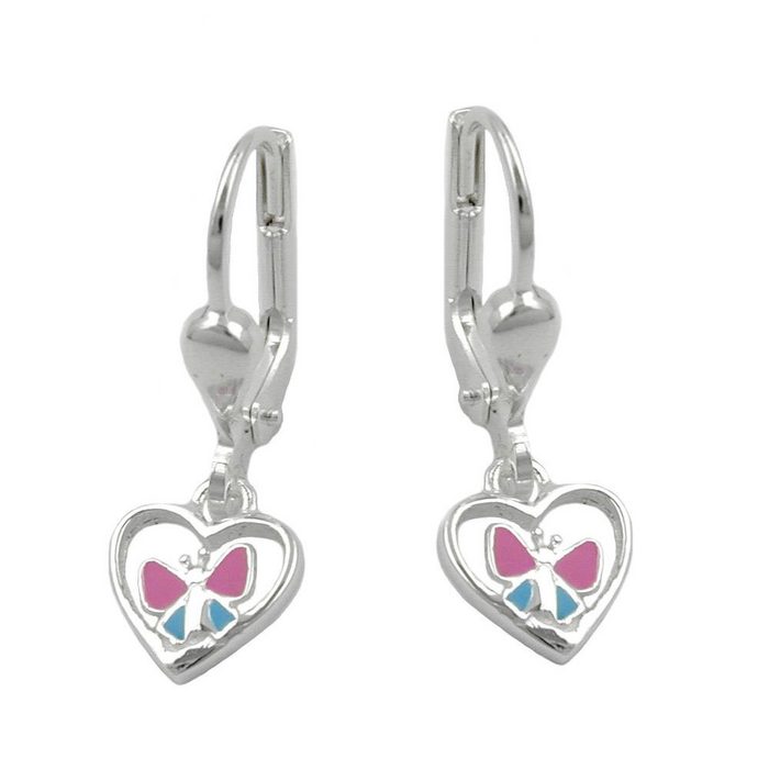 Erario D'Or Paar Ohrhänger Kinder Ohrringe Herz Schmetterling lackiert Silber 925