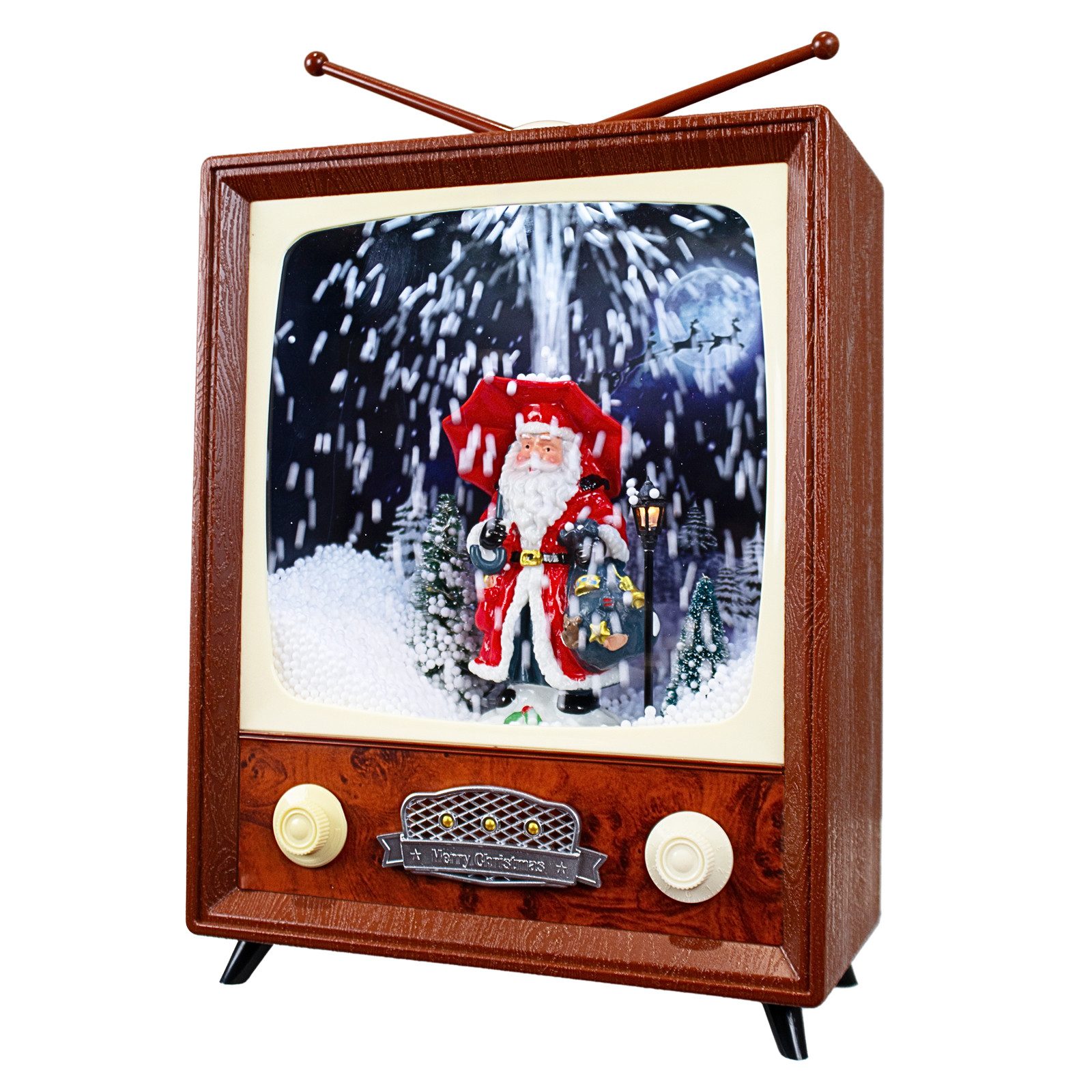 Christmas Paradise LED Laterne LED Schneelaterne Weihnachtsmann TV 30cm, schneit im Inneren, bunt-bronze