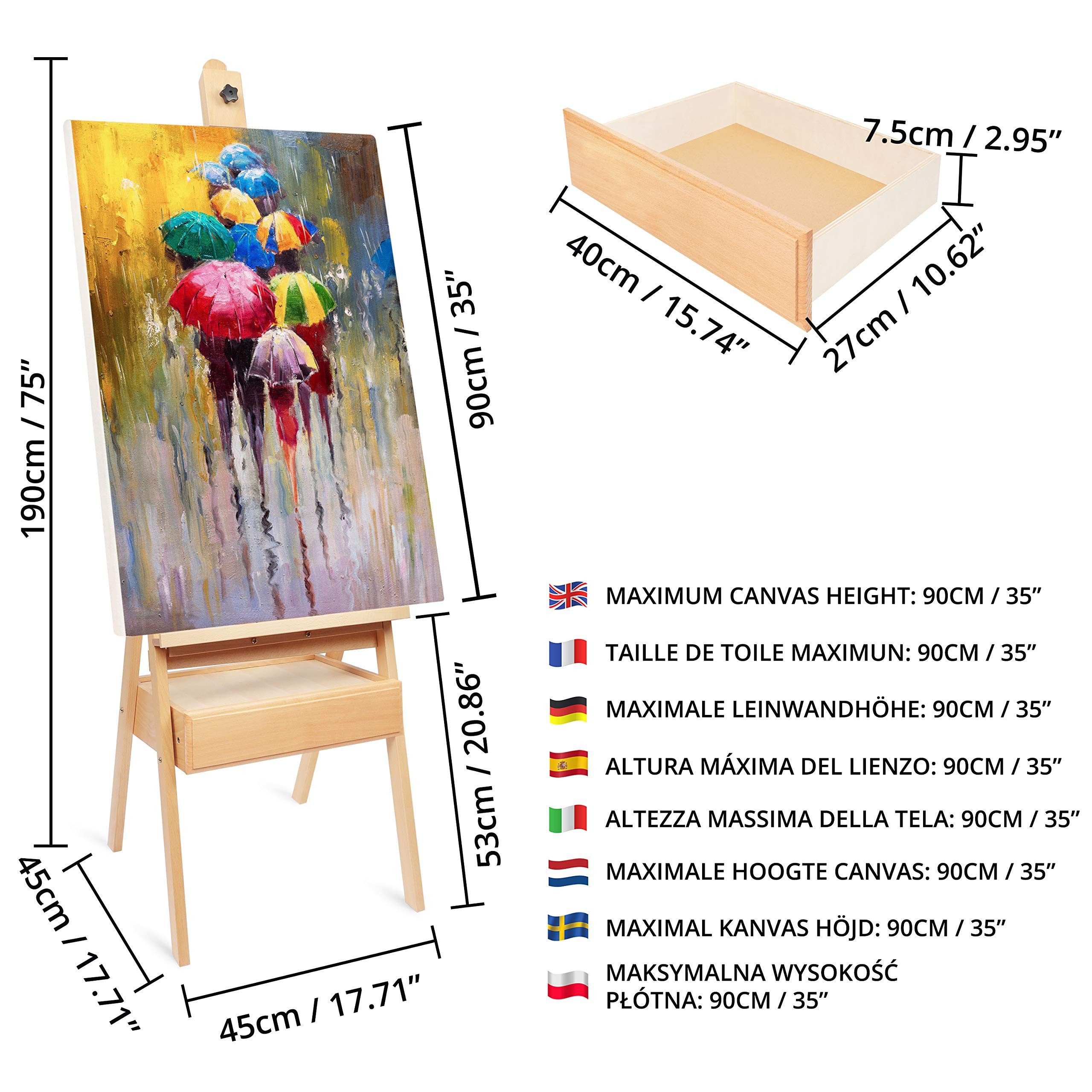 Kurtzy Staffelei Kurtzy Atelierstaffelei 190 cm Holz H-Form mit Koffer