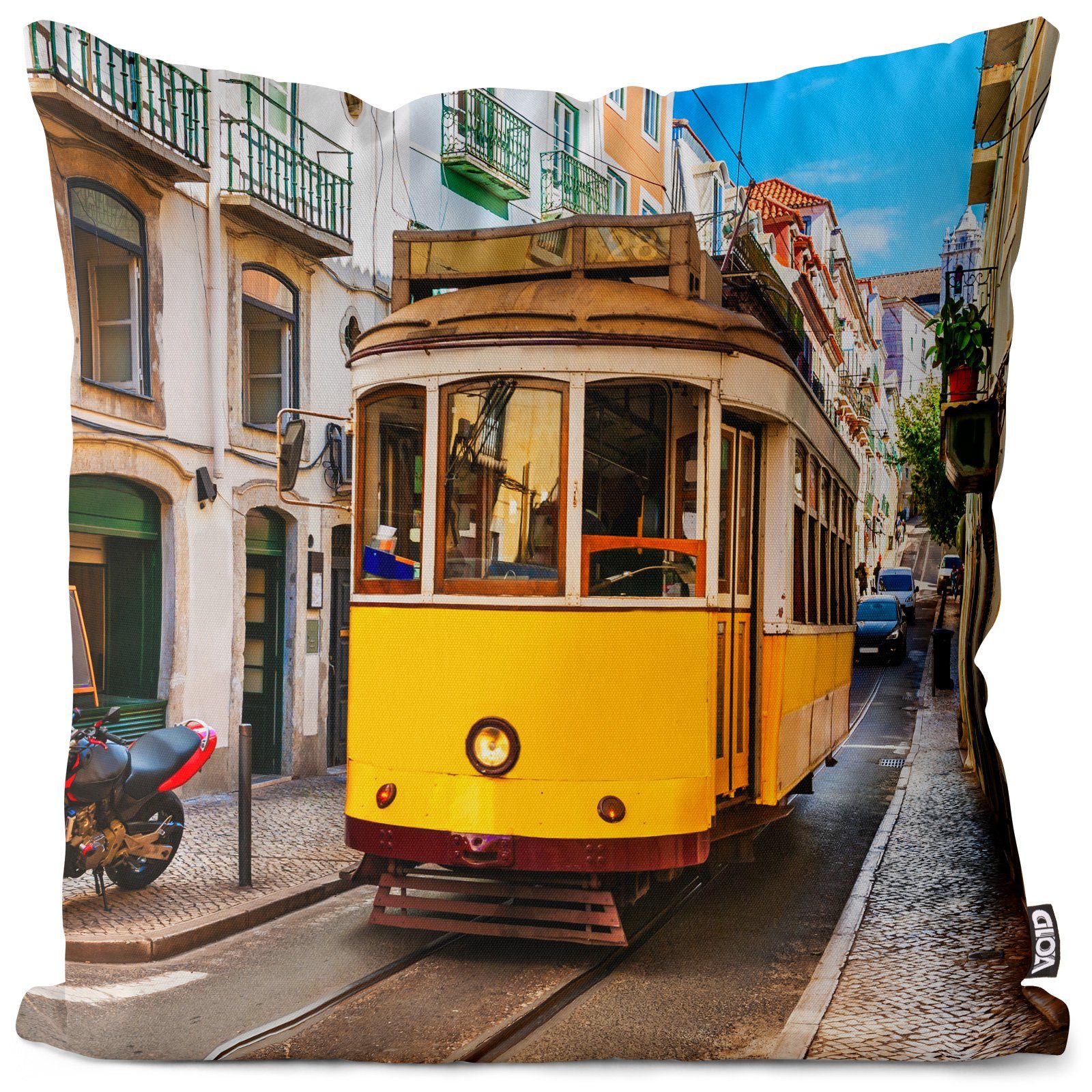 Kissenbezug, VOID (1 Stück), Sofa-Kissen Urlaub Portugal Lisbon Tram Plan Verkehrsmittel Zug Urlaub Tourismus Stadt Reise Städtereise Sommer