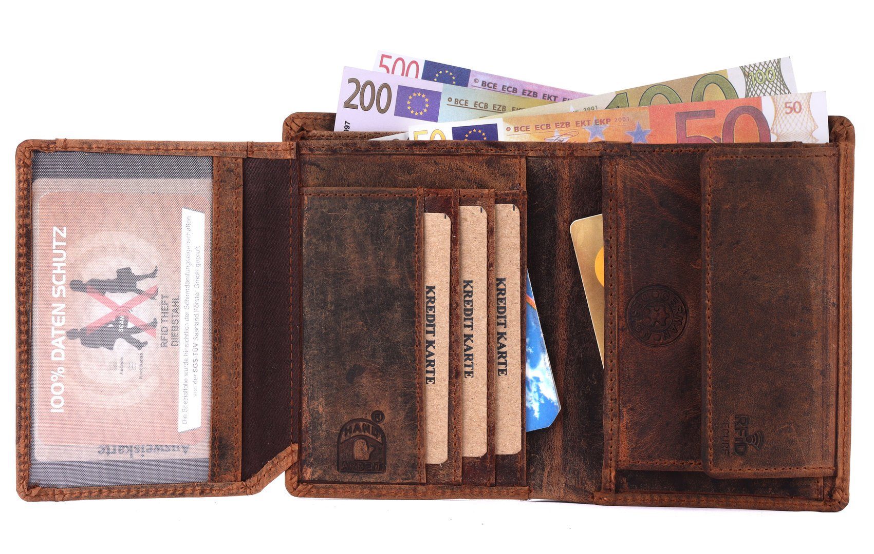 SHG Geldbörse Herren Portemonnaie, Schutz Lederbörse Büffelleder Brieftasche Börse Männerbörse mit Leder RFID Münzfach