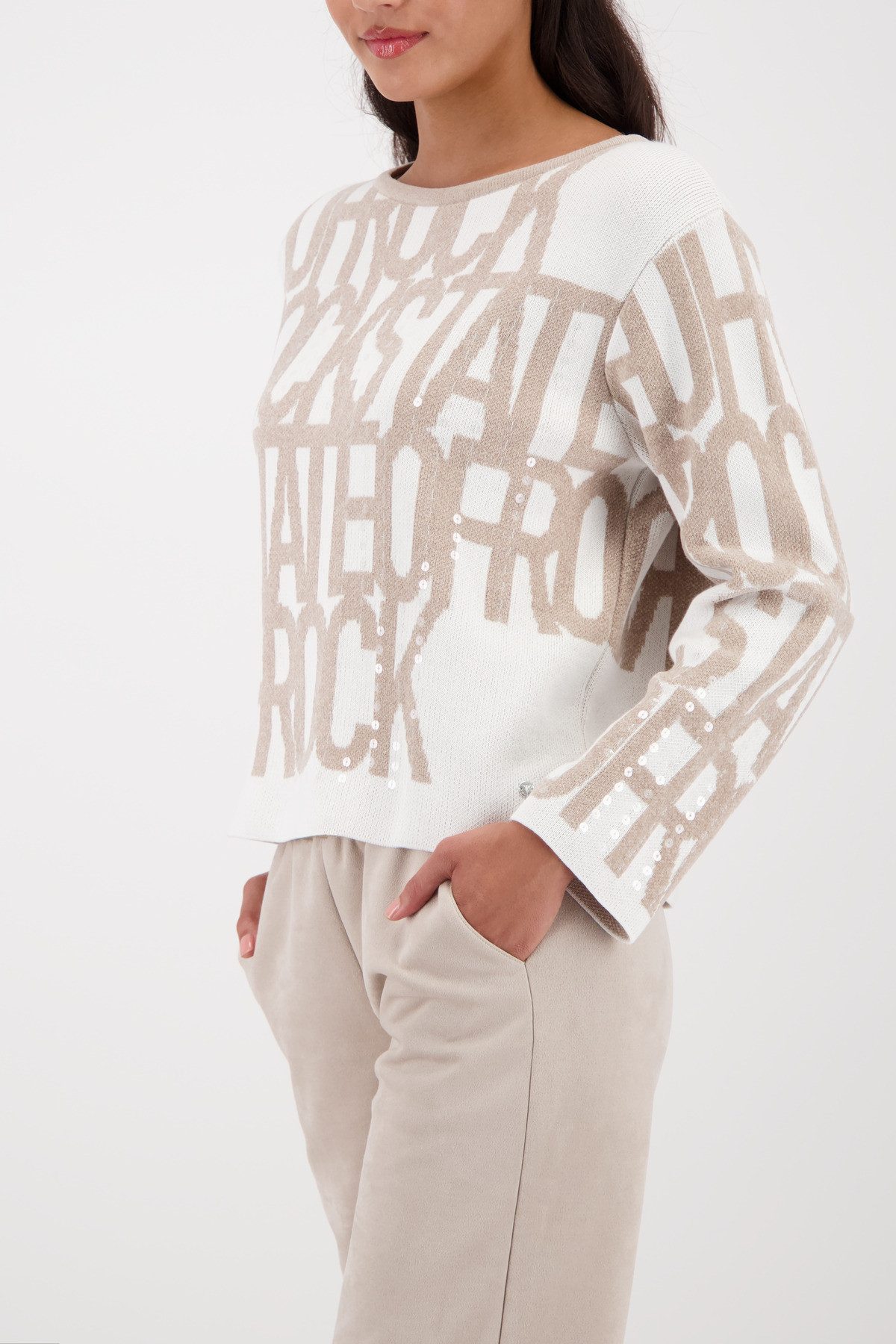 Monari Strickpullover Pullover Schrift Regular fit mit Rundhalsausschnitt günstig online kaufen