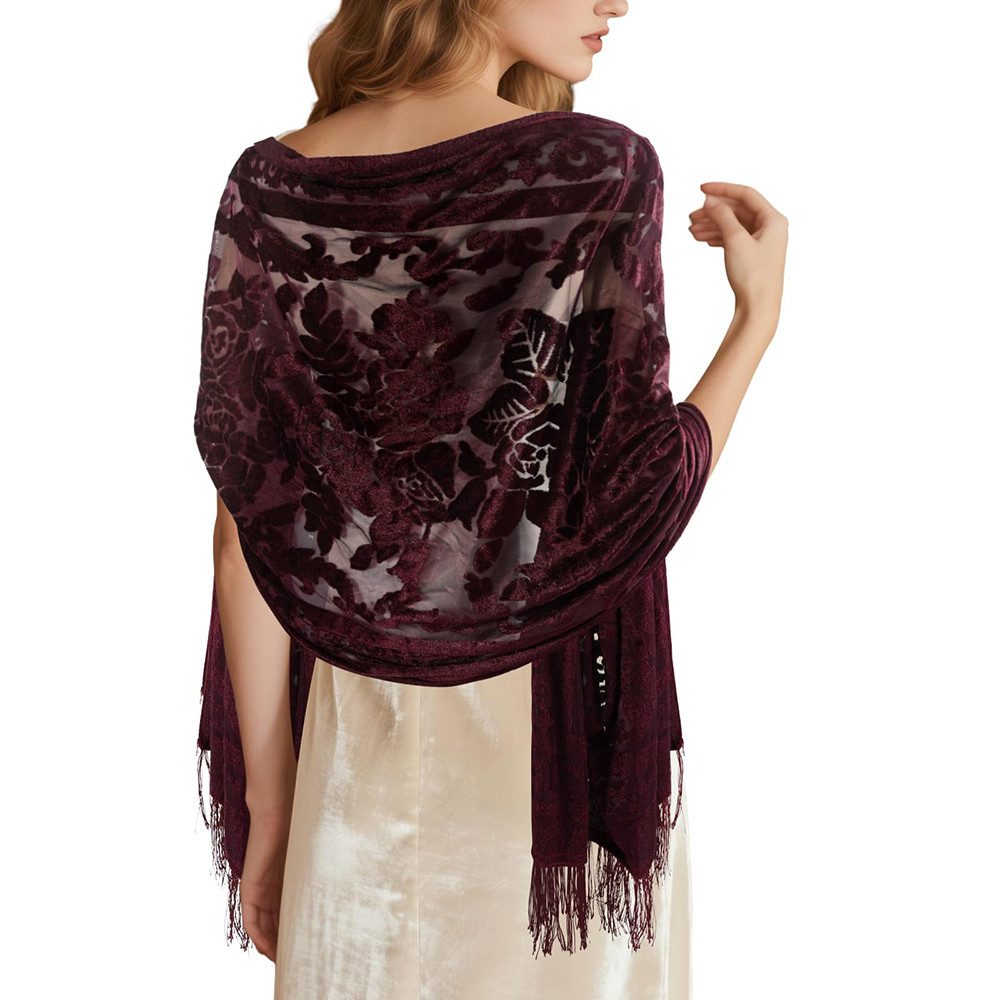 Zaewry Modeschal Spitzen-Schals und Wickeltücher für Damen,Mit Fransen,mit Blumen, Festliche Stola für Abendkleid oder Brautkleid Hochzeit Scarf