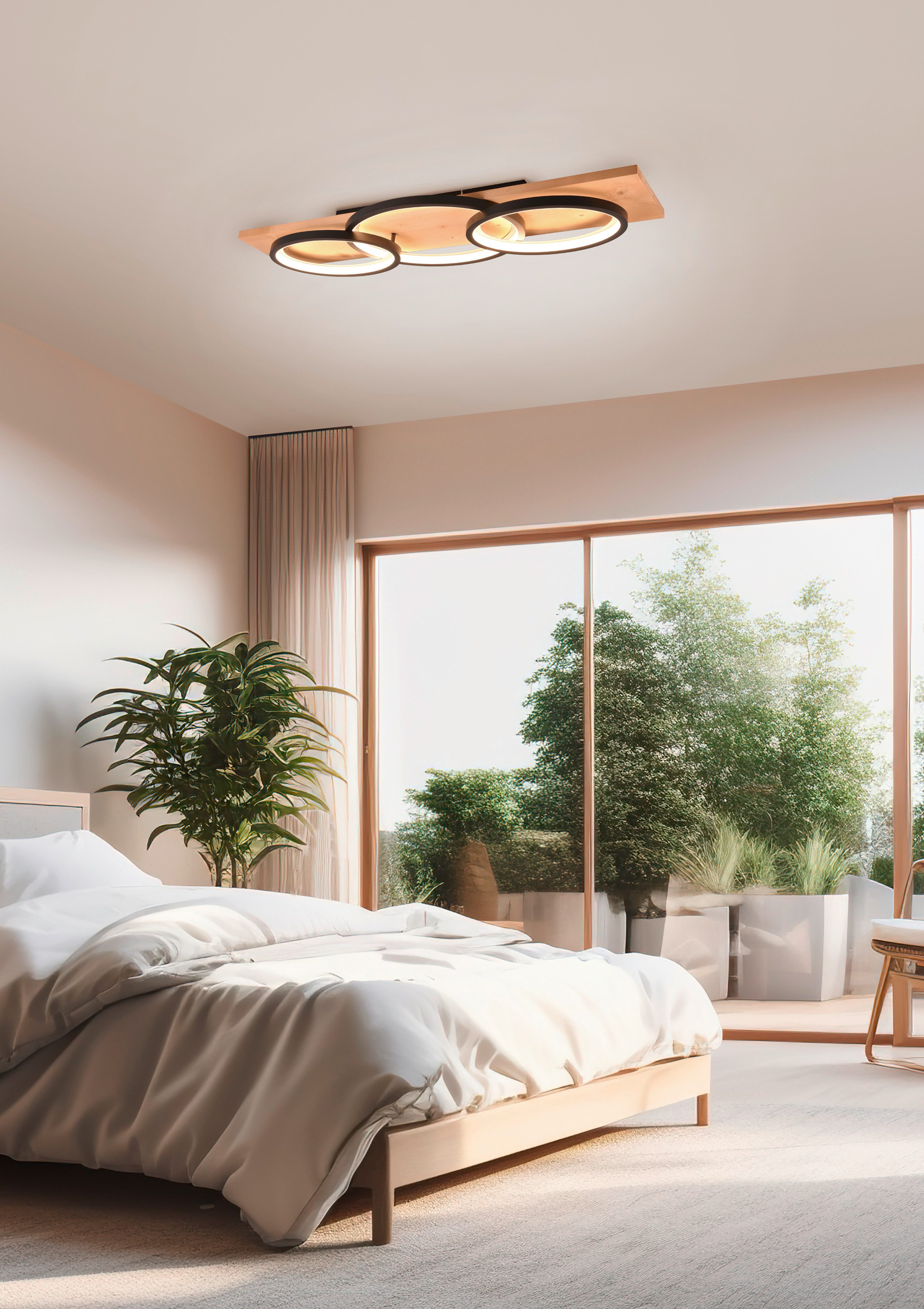 TRIO Leuchten LED Deckenleuchte BARCA, dimmbare Deckenlampe aus Holz & Meta günstig online kaufen