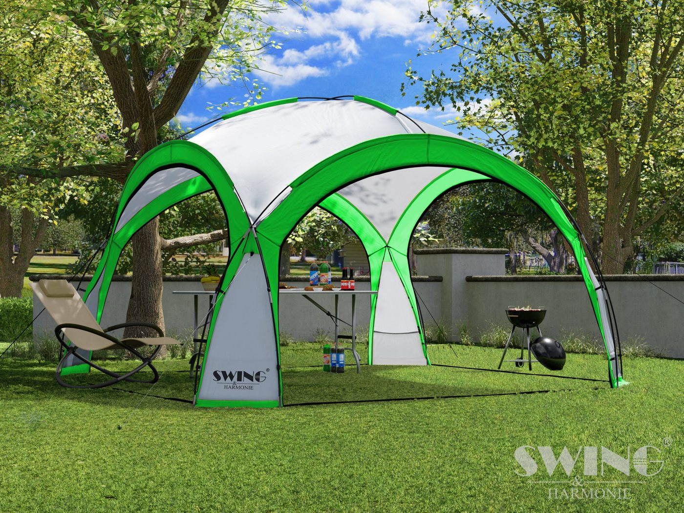Thumbnail - Swing&Harmonie Faltpavillon LED Event Pavillon XXL DomeShelter 450cm, inkl. Solarmodul Designer Gartenzelt mit Beleuchtu...