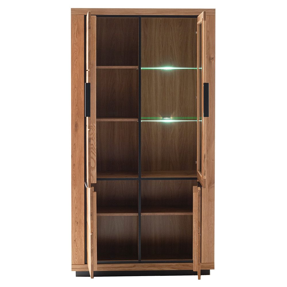Lomadox Vitrine GIUSTINO-06 Eiche teilmassiv geölt, Massivholzfronten, LED-Beleuchtung