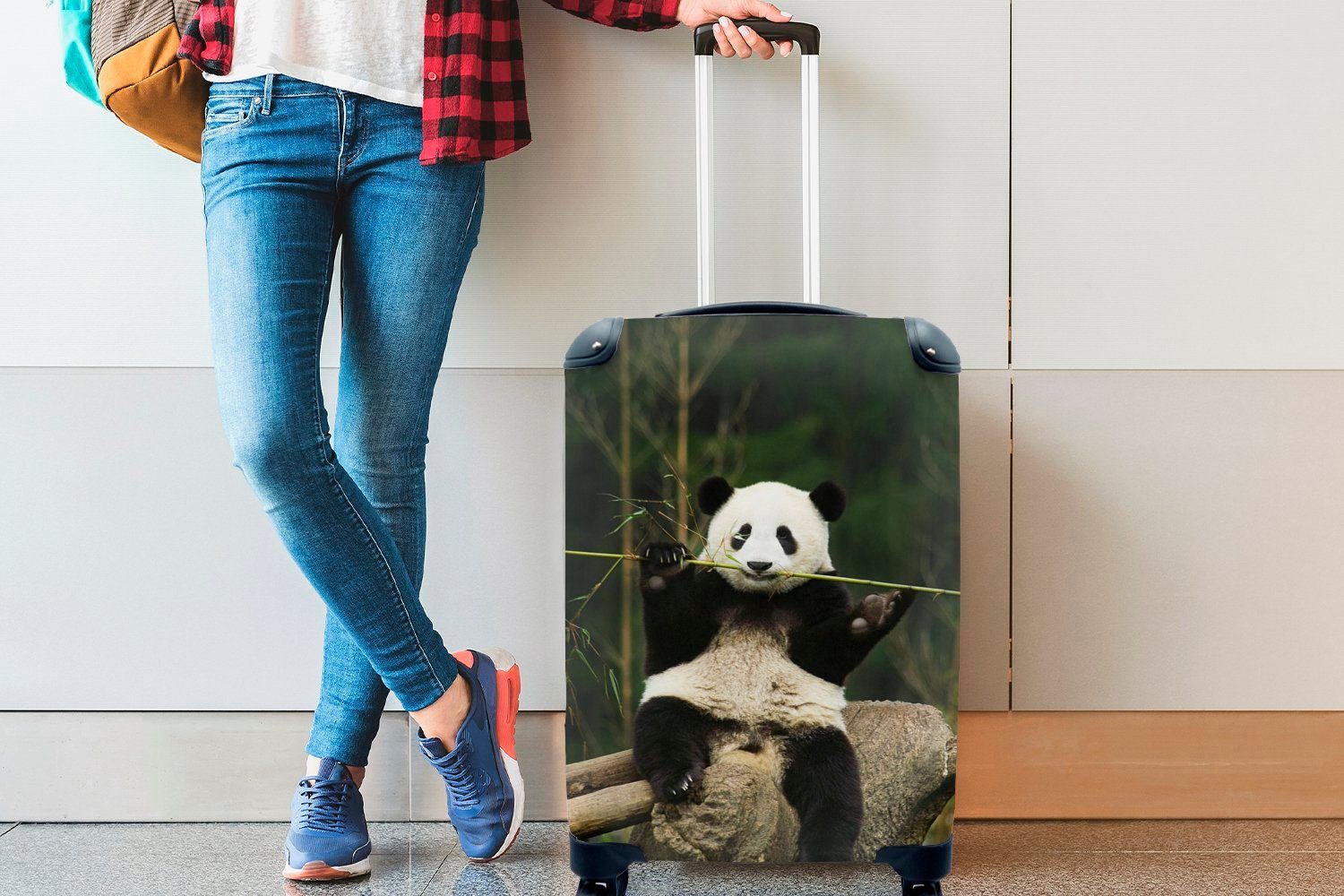 Handgepäckkoffer - Ferien, Reisekoffer rollen, - Panda für MuchoWow mit Wald, Bambus 4 Rollen, Trolley, Handgepäck Reisetasche