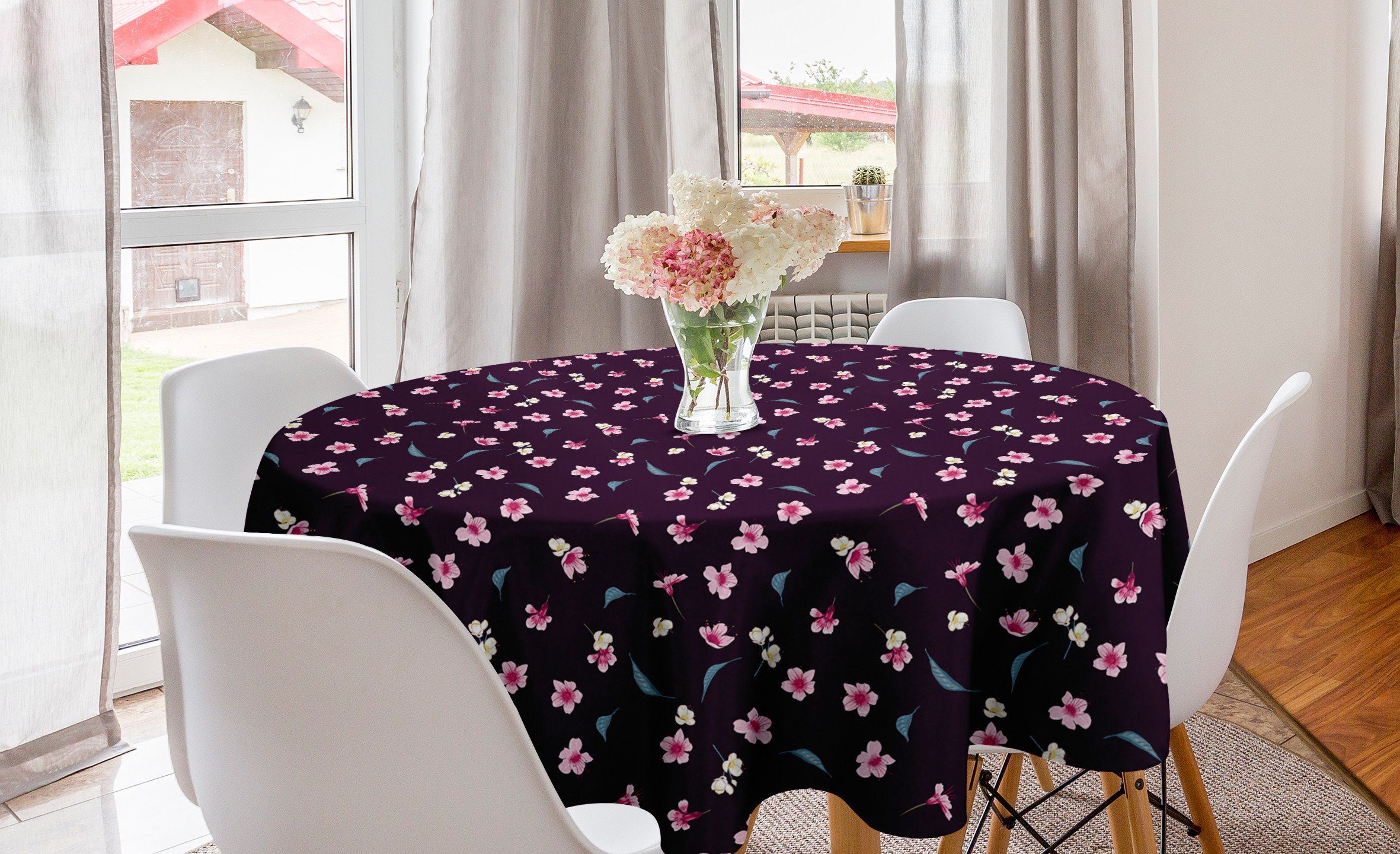 Abakuhaus Tischdecke Kreis Tischdecke Abdeckung für Esszimmer Küche Dekoration, Kirschblüte Yozakura Muster