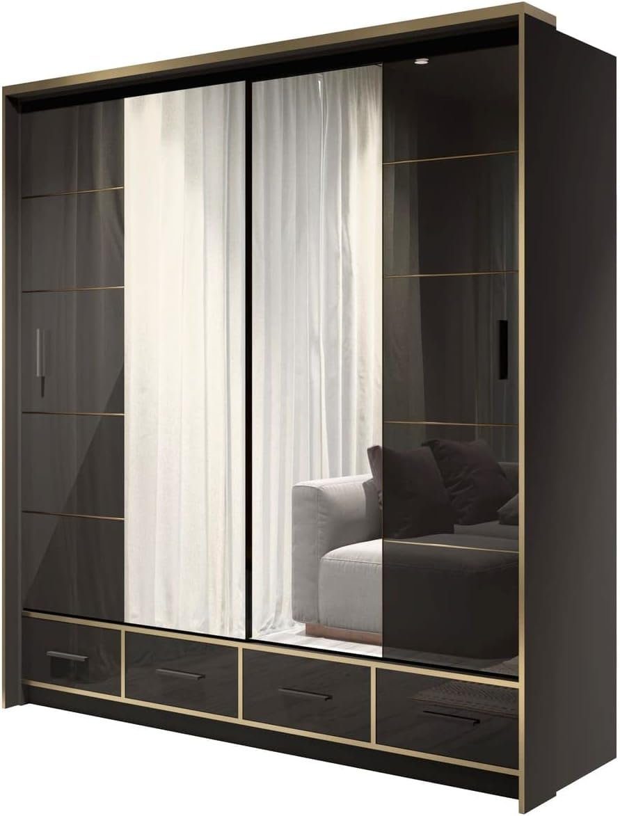 MOEBLO Kleiderschrank SERAPHINE (Schwebetürenschrank Gaderobe Schiebtüren Schlafzimmer - Modern Design, mit Spiegel 2-türig Schrank mit vielen Einlegeböden und Kleiderstange) (BxHxT): 203x220x66cm