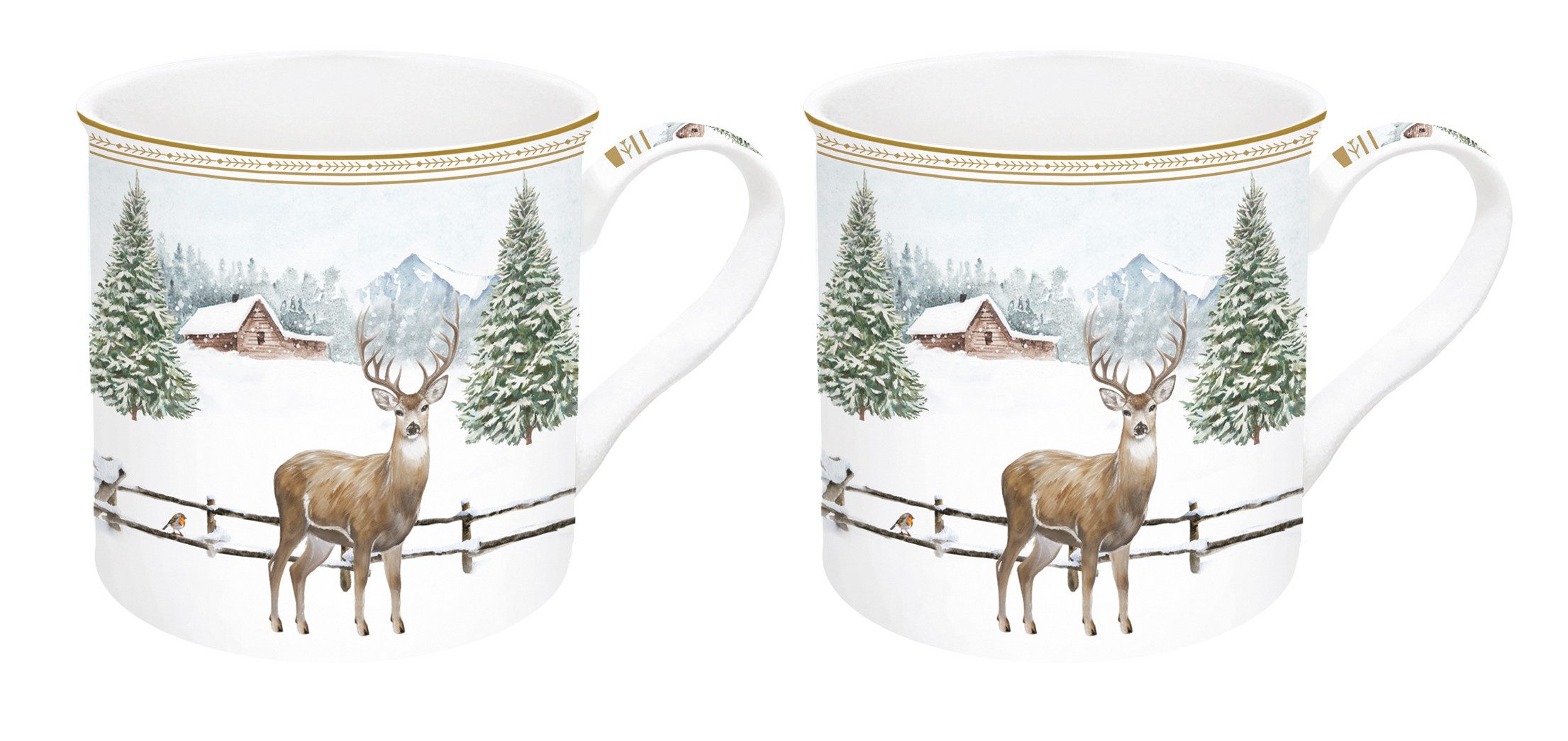 EasyLife Tasse White Forest, Porzellan, Handwäsche Empfohlen, Weiß, Motiv: Winterwald
