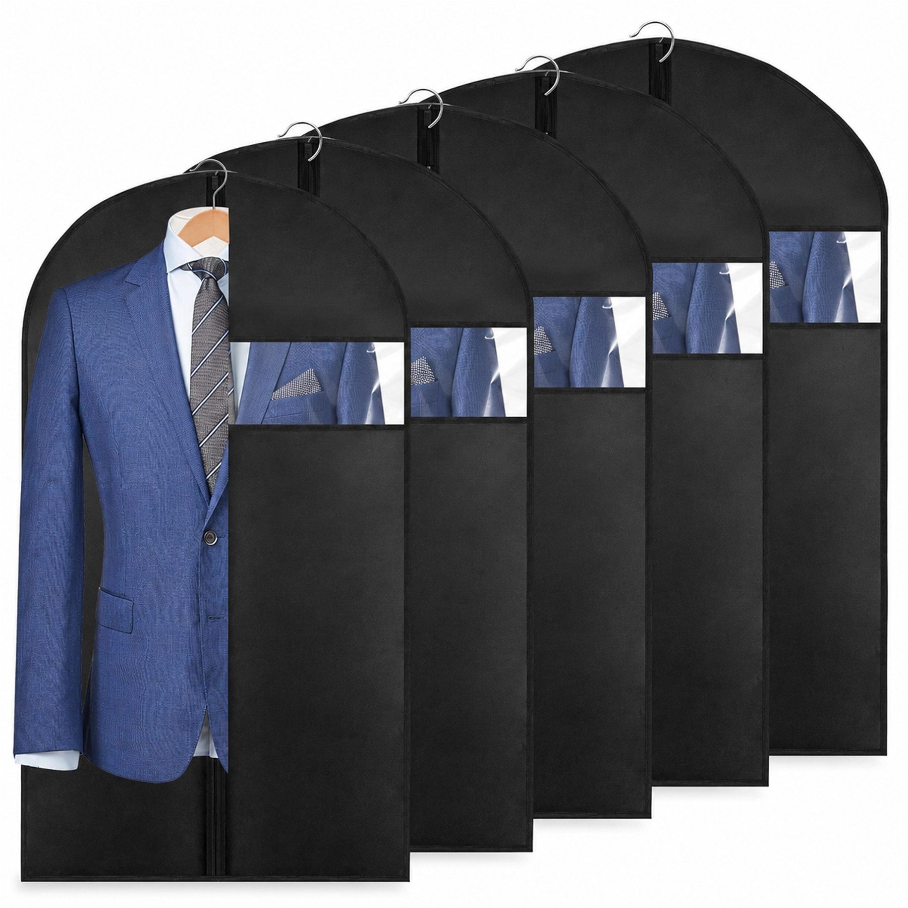 Mutig Kleiderschutzhülle Kleidersack Anzug Schutzhülle, 5er Set Kleidersäcke mit Reißverschluss (Business Kleidersack 100 x 60 cm, 5 St., für Hemden und Anzüge, Staubdicht und Feuchtigkeitsabweisend) Kleiderschutz für Schrank und Garderobe