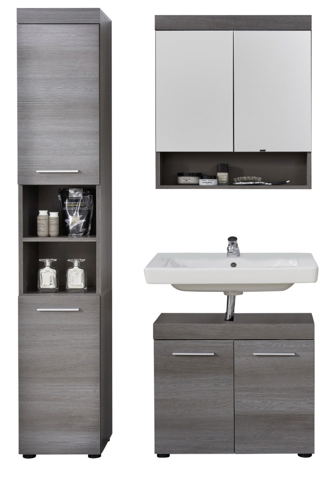trendteam Badmöbel-Set Runner, (Badezimmer 3-teilig, 100 x 191 cm), mit viel Stauraum