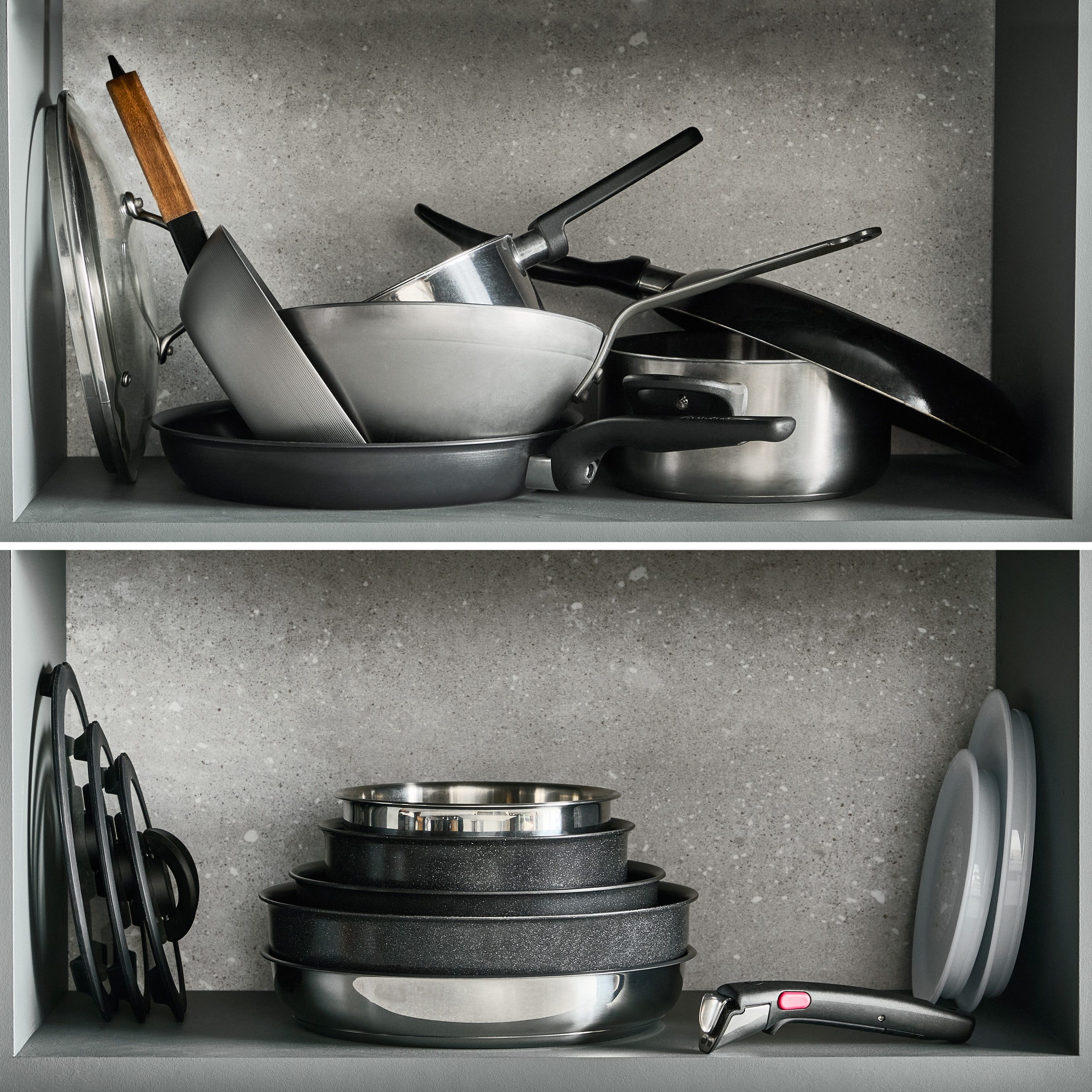 Tefal Pfannen-Set Ingenio Excellence Keramik, Aluminium (Set, 3-tlg), abnehmbarer Ingenio-Griff, Thermo-Signal, stapelbar, Induktion – Bild 4 von 5