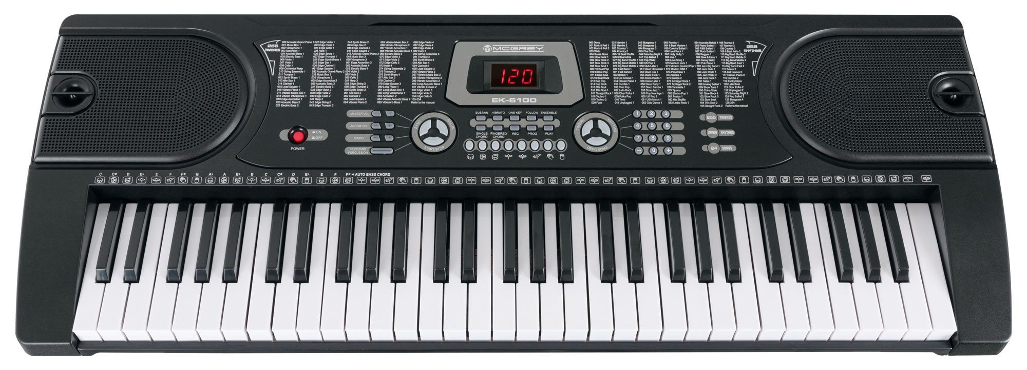 McGrey Home-Keyboard EK-6100 - 61 Tasten Einsteiger-Keyboard (inkl. Keyboard & Mikrofon), 255 Klänge und Begleitrhythmen und Lernfuktionen