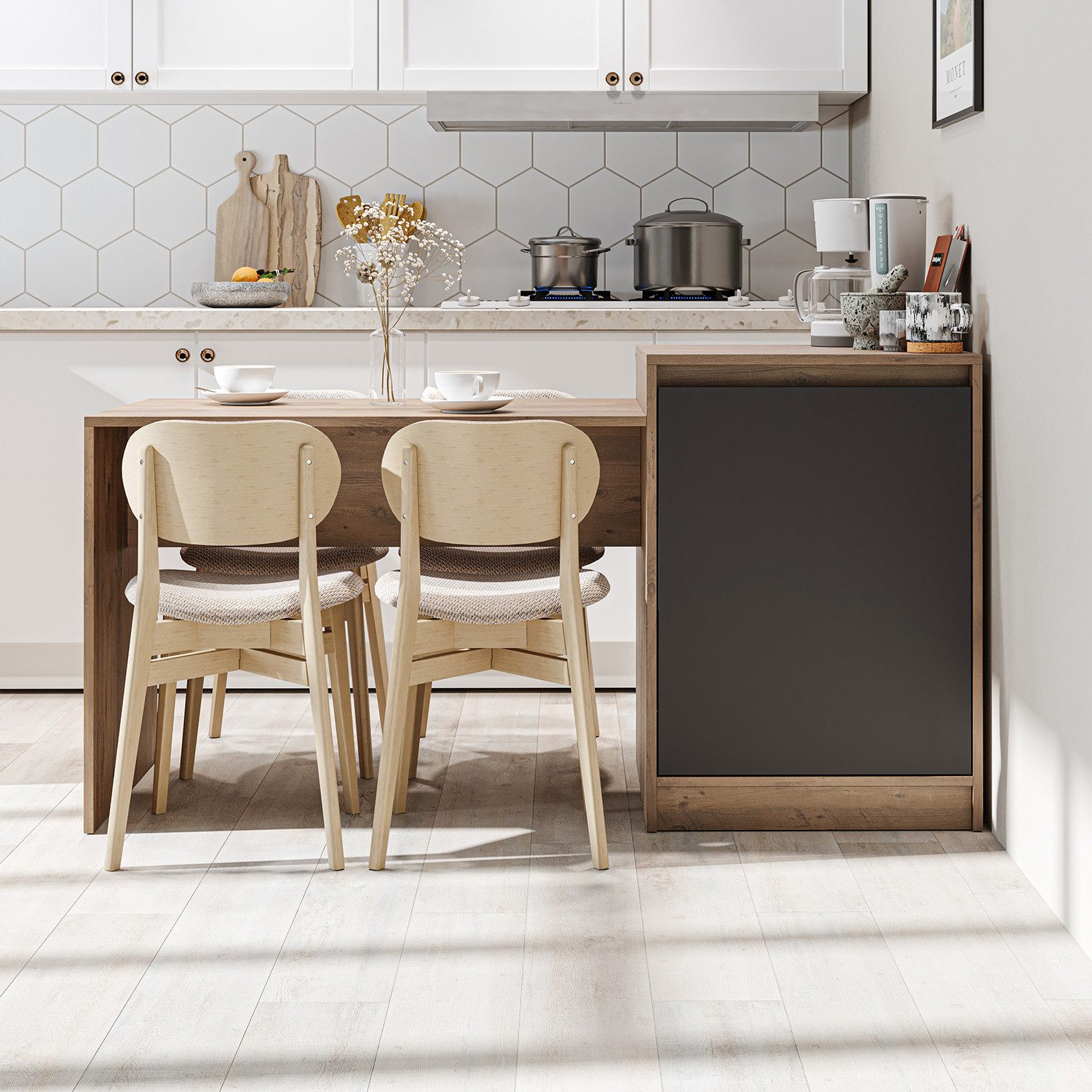 Roomart Küchentisch MILANO Kücheninsel 160 cm, Esstisch + Schrank in 4 Farben (Kücheninsel mit Esstisch, Küchentisch & Küchenschrank), Esstisch + Schrank kombin – Bild 3 von 5