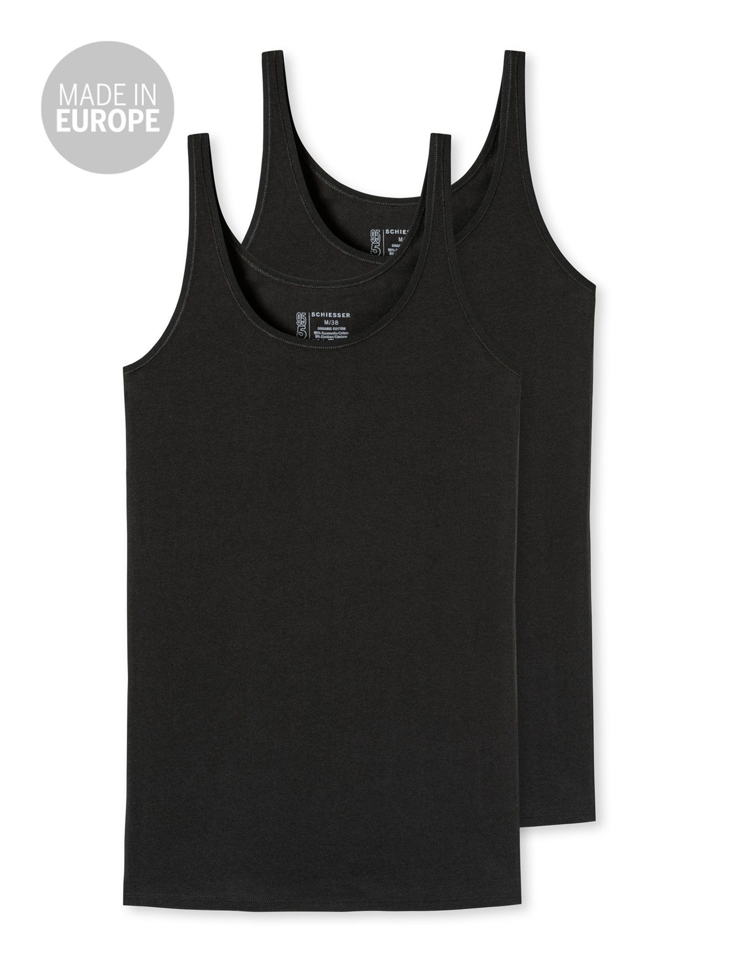 Schiesser Tanktop Tank-top 95/5 unterzieh-shirt (2-tlg) schwarz unterhemd