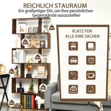 COSTWAY Bücherregal, Standregal mit 6 Fächern, 20 kg/Ebene, 80x23x192cm, braun