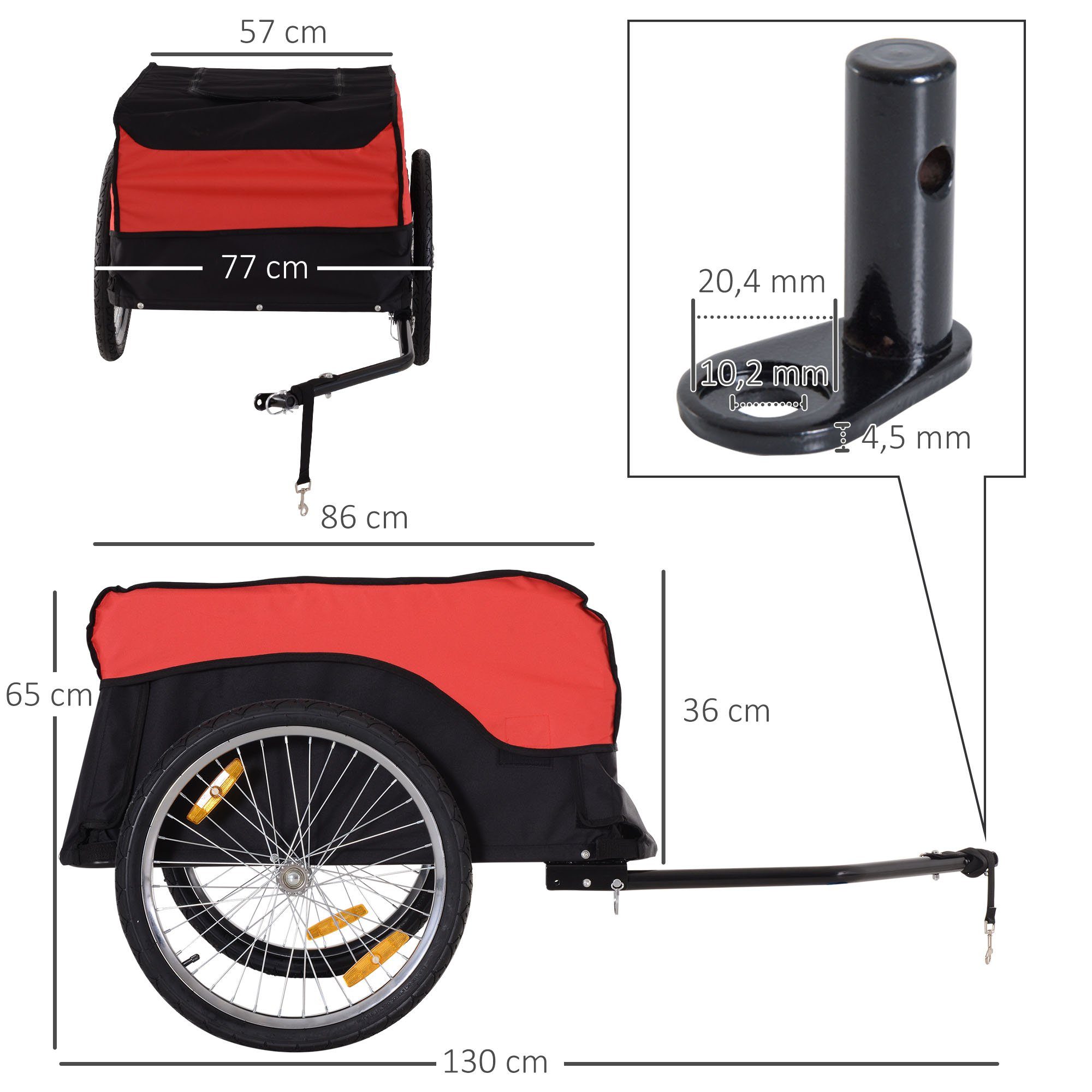 HOMCOM Fahrradlastenanhänger Lasten-Fahrradanhänger, Rot+Schwarz 130 x 77 x 65 cm