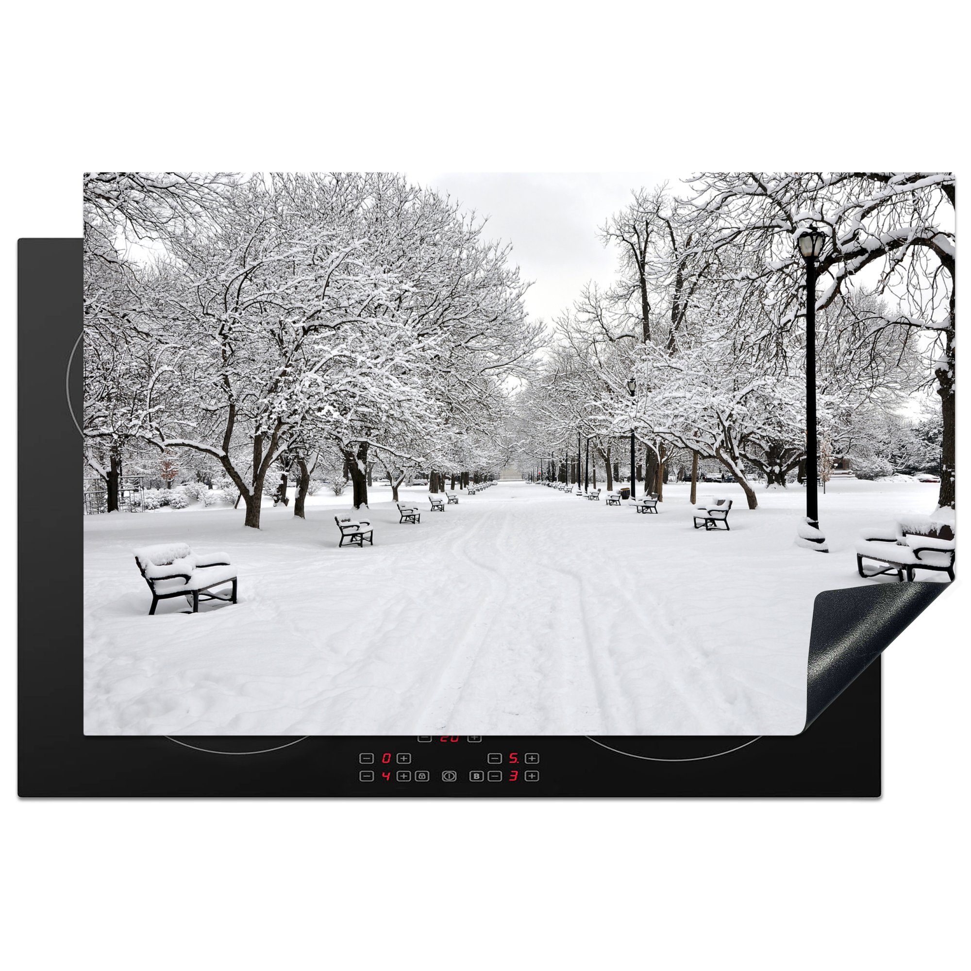 MuchoWow Herdblende-/Abdeckplatte Park in New York im Winter, Vinyl, (1 tlg), 81x52 cm, Induktionskochfeld Schutz für die küche, Ceranfeldabdeckung