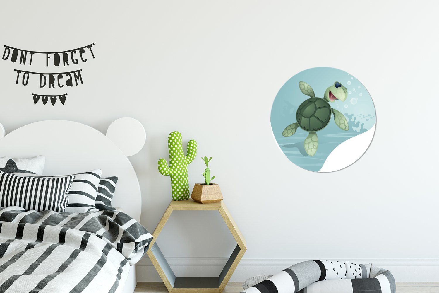 Tapetenaufkleber, Wasser Illustration grünem einer Schildkröte Rund, in Wandsticker (1 St), für Wohnzimmer MuchoWow Kinderzimmer, Tapetenkreis