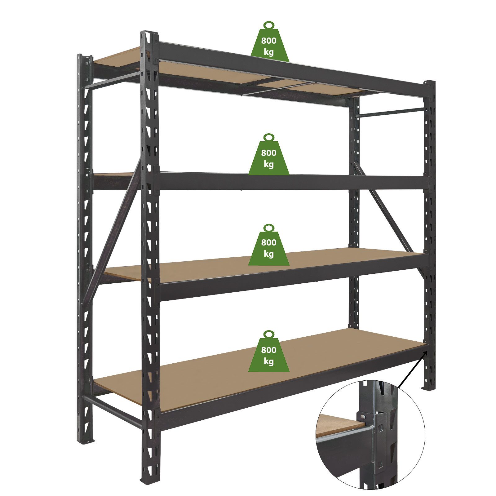 TRUTZHOLM Steckregal Schwerlastregal Emil 3200 kg aus Stahl Stecksystem 4 Fachböden, Komplett-Set, 180x190x60cm