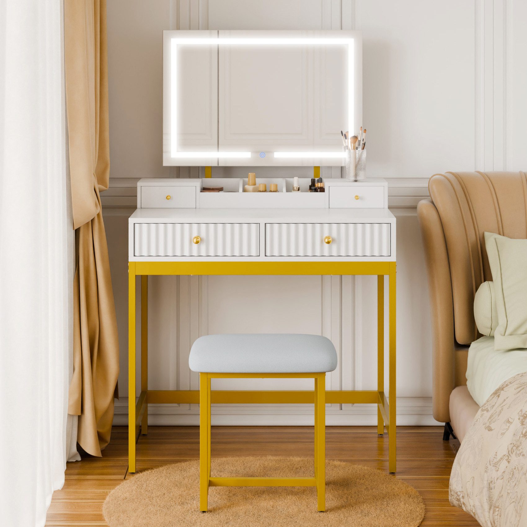 Mondeer Schminktisch Schminktisch mit Hocker, LED-Spiegel (3 Lichtmodi), St günstig online kaufen