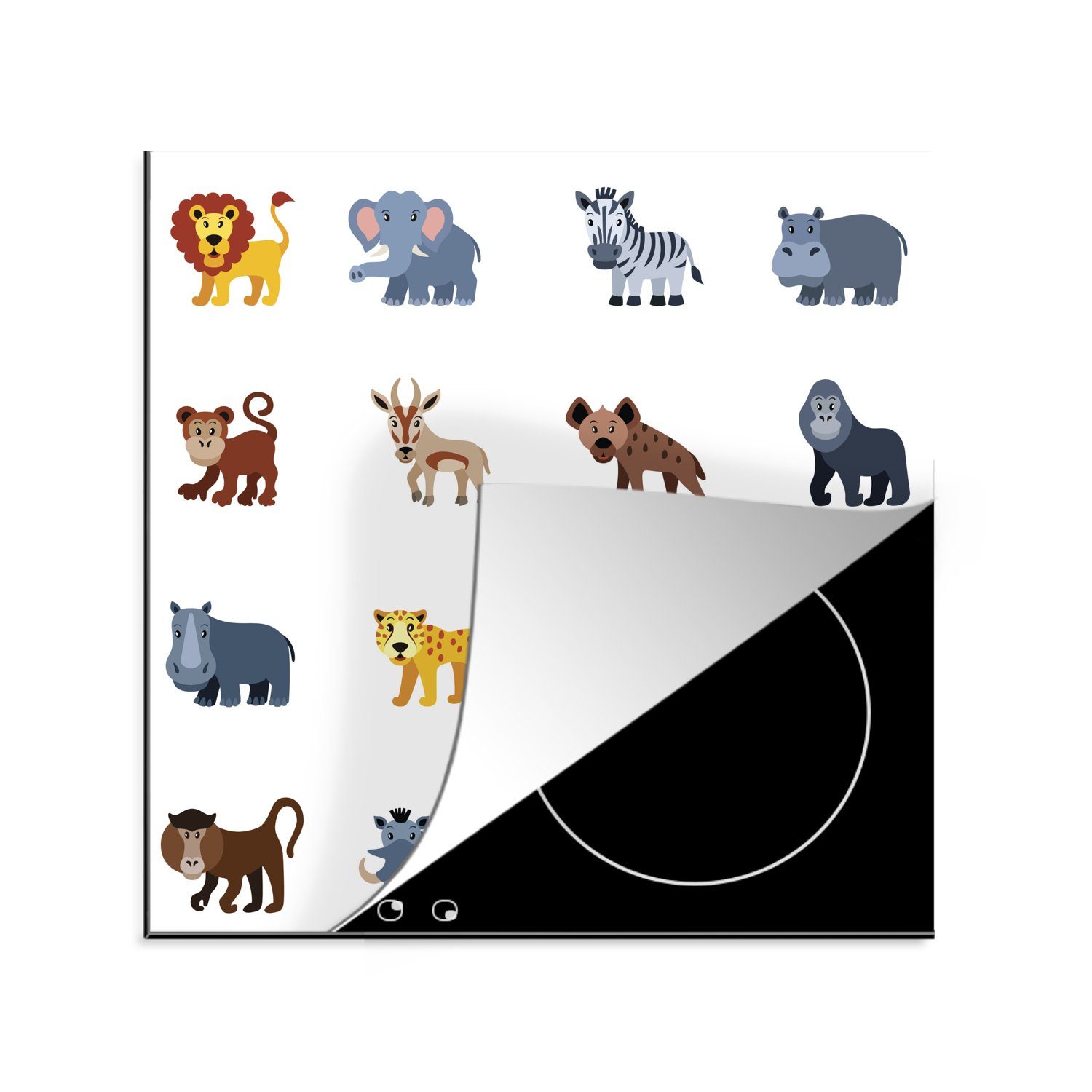 MuchoWow Herdblende-/Abdeckplatte Eine Illustration der großen Fünf als Emoji, Vinyl, (1 tlg), 78x78 cm, Ceranfeldabdeckung, Arbeitsplatte für küche