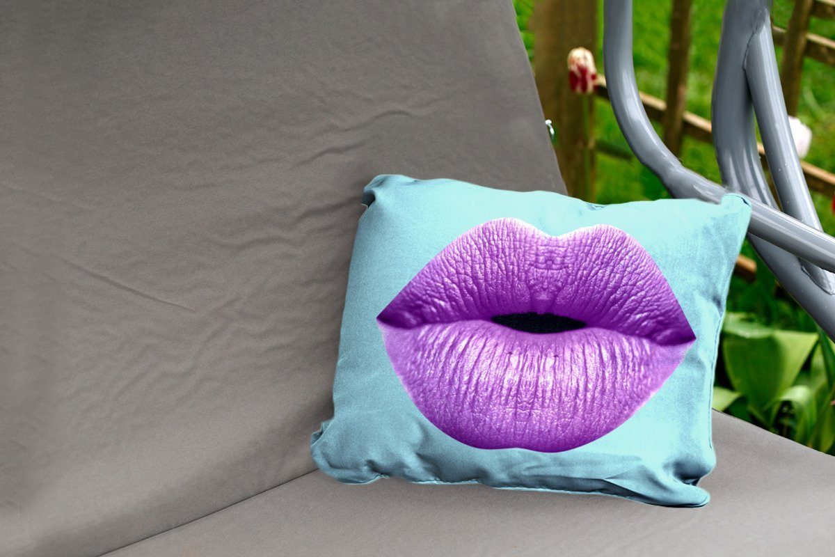 Lippen Polyester, Dekokissen Pastell - - Outdoor-Dekorationskissen, Kissenhülle Lila, Dekokissenbezug, MuchoWow