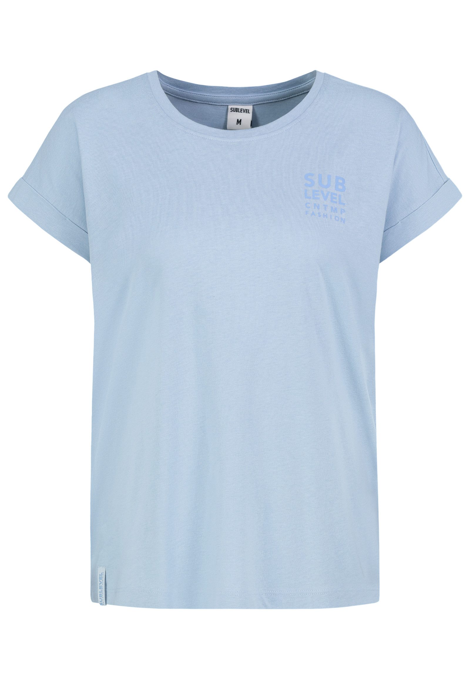 SUBLEVEL T-Shirt Damen Shirt Turn-Up Ärmel Weiches Basic Shirt Rundhals Kurzarm Baunwolle Modal Mix, super soft, unifarben, markenlogo