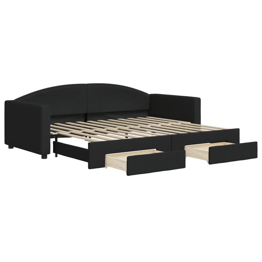 vidaXL Gästebett 90 x 200 cm Gästebett Tagesbett Ausziehbar mit Schubladen Schwarz 90x2