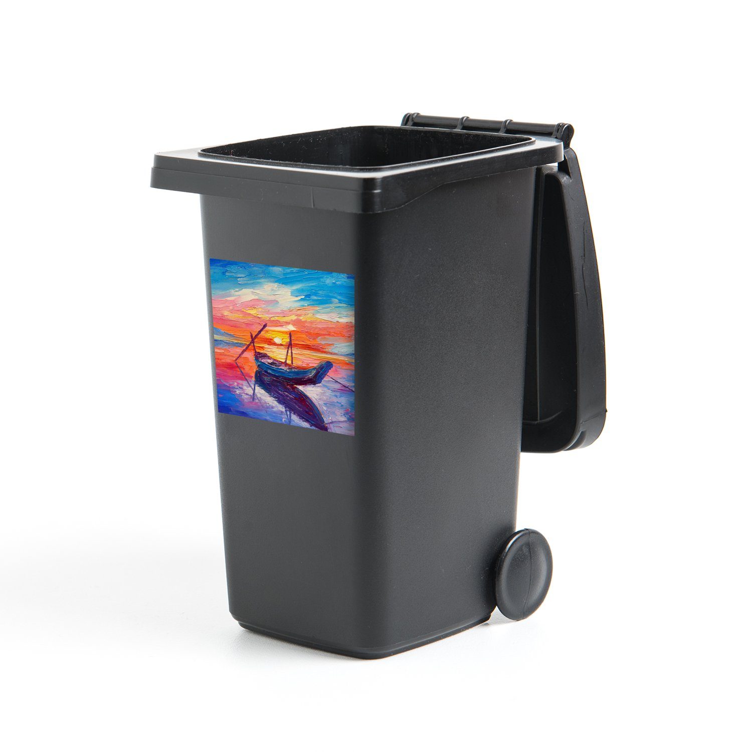 MuchoWow Wandsticker Malerei - Boot - Ölfarbe - Wasser (1 St), Mülleimer-aufkleber, Mülltonne, Sticker, Container, Abfalbehälter