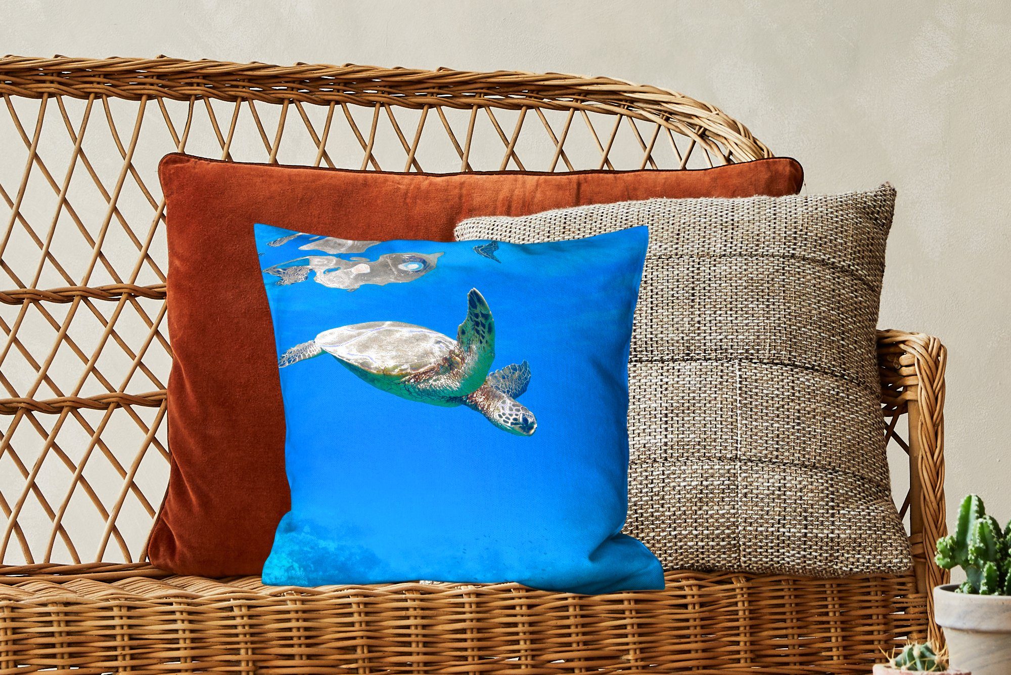 MuchoWow Dekokissen Schildkröte für Zierkissen mit im Füllung Deko, Sofakissen Meer, Schlafzimmer, Wohzimmer, schwimmt
