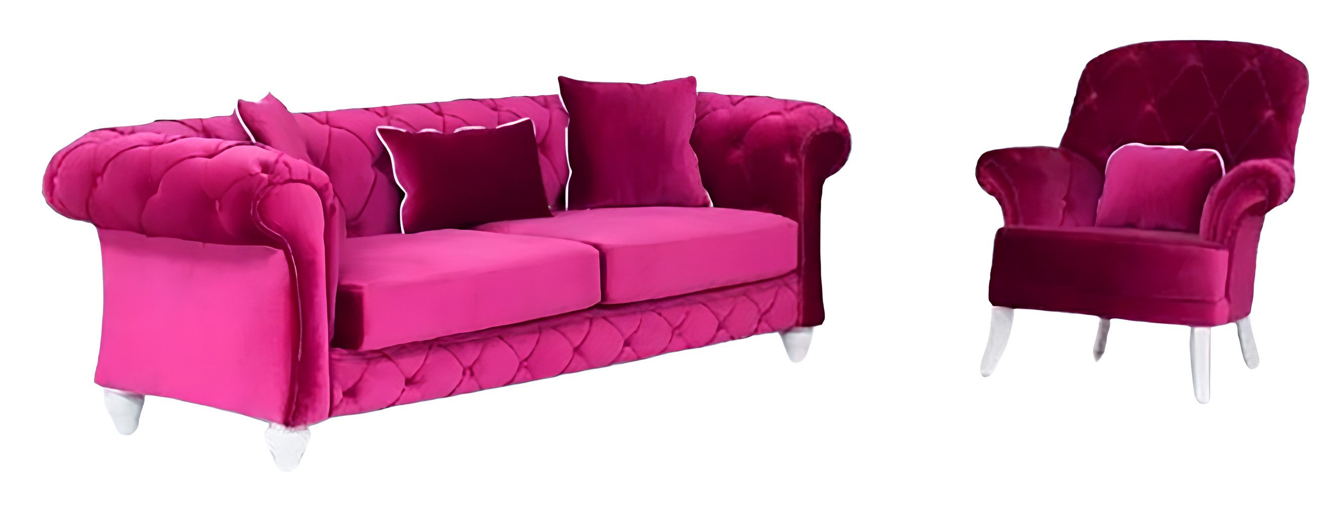 JVmoebel Chesterfield-Sofa Sofa Couch 3+1 Sitzer Polster Couchen Sofas Textil Stoff Polster Pink, Made in Europa
