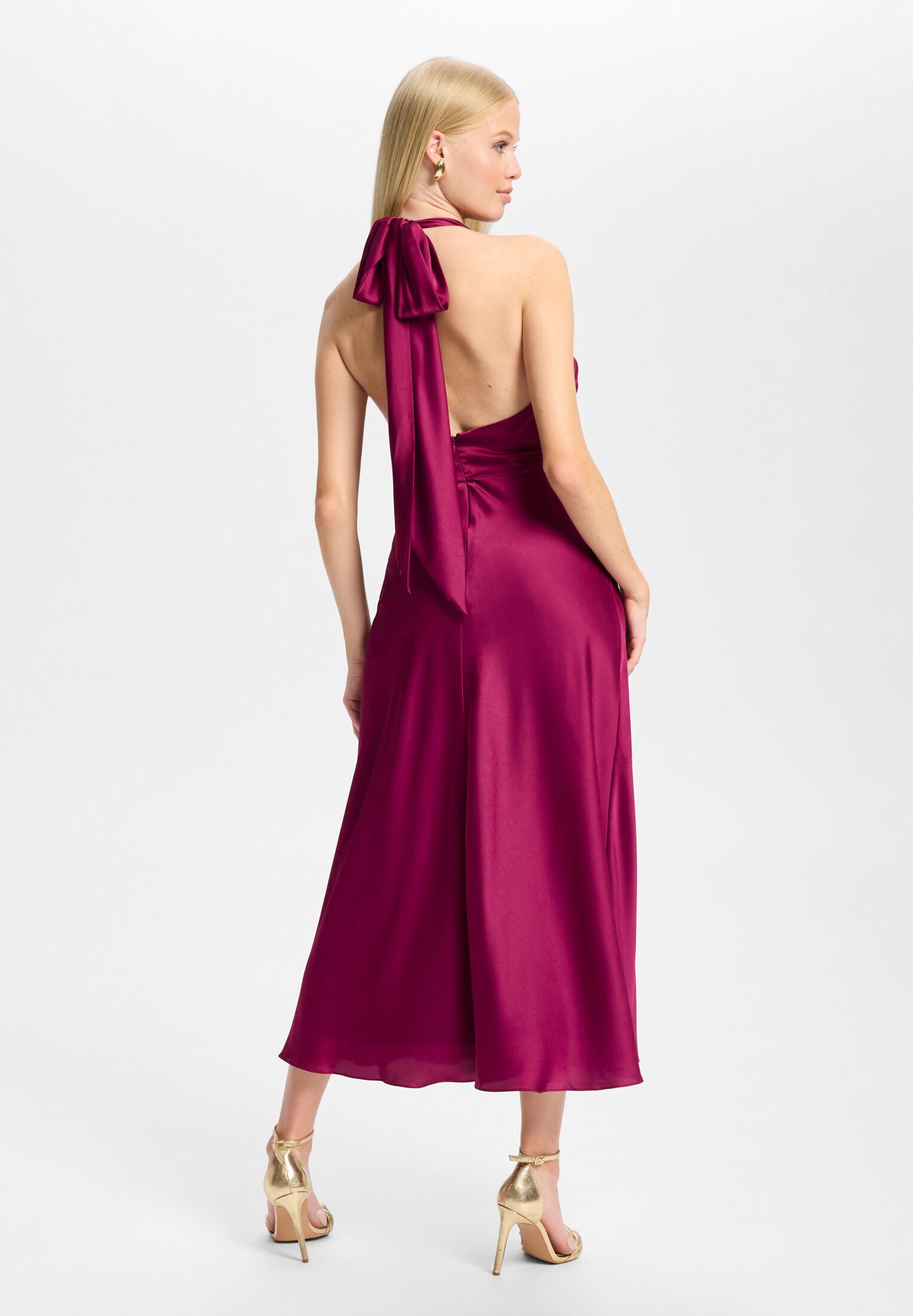 Hey Kyla Cocktailkleid - Midikleid aus Satin mit Rückenausschnitt Figurbetonte Passform