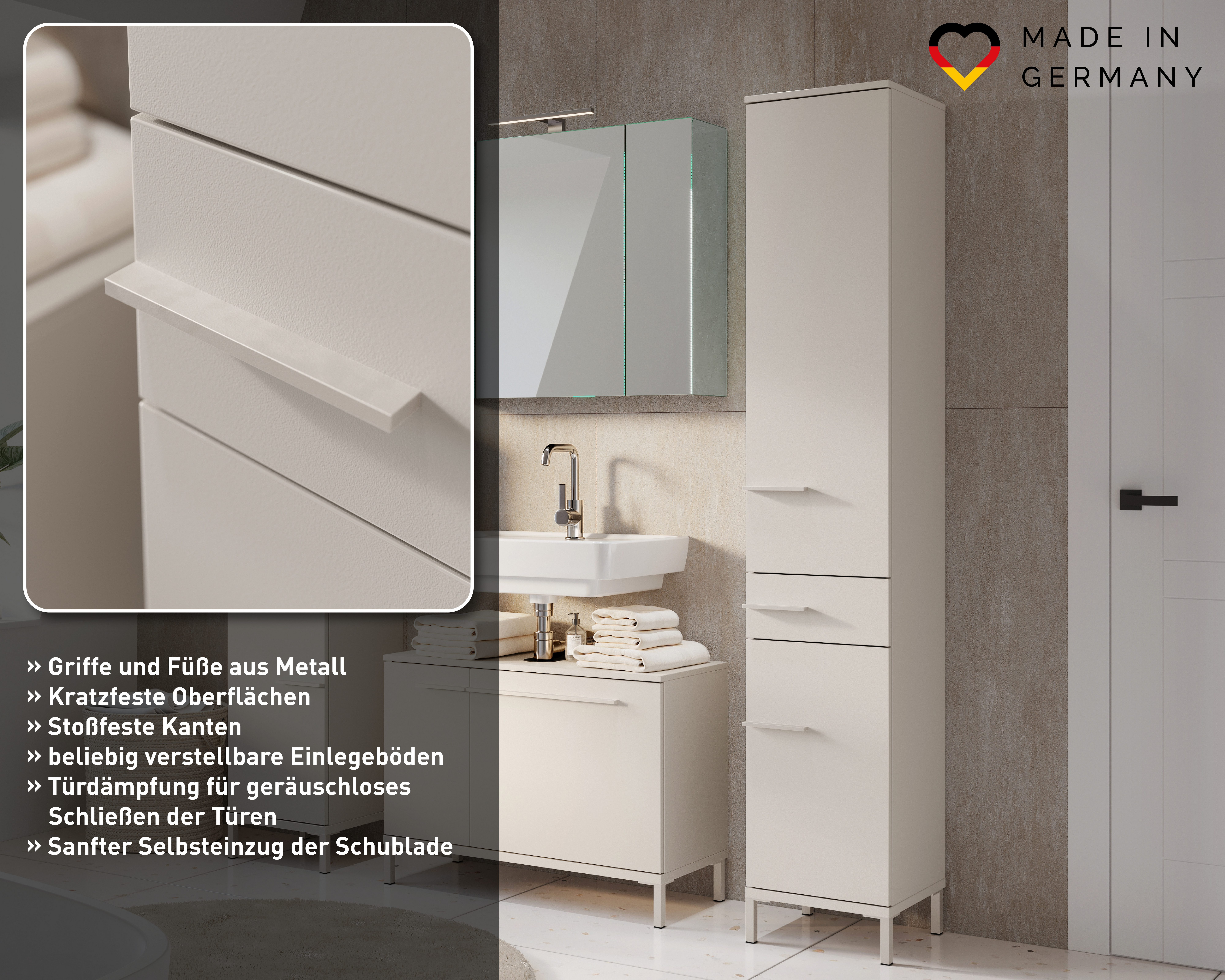 GERMANIA Badmöbel-Set Laurino, (3-St), mehrteiliges Set mit Waschbeckenunterschrank,Hochschrank & Midischrank