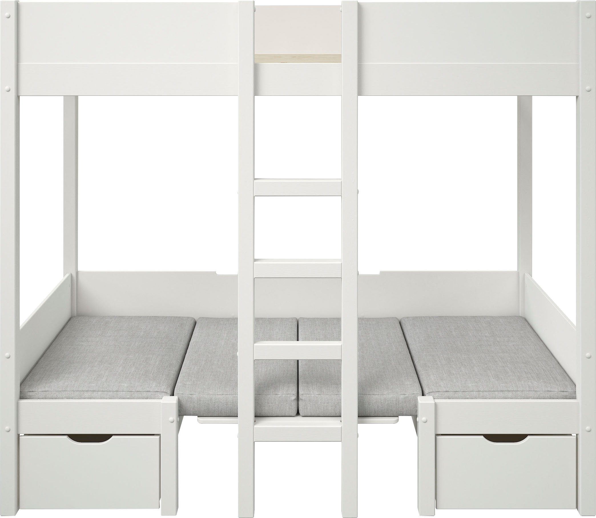 Lüttenhütt Etagenbett Stockbett Leiter mit ohne 2 Rollrost, "TIPO", und Sitzpolster 2 und Schubkästen, ohne inklusive Matratzen Schlafplätze