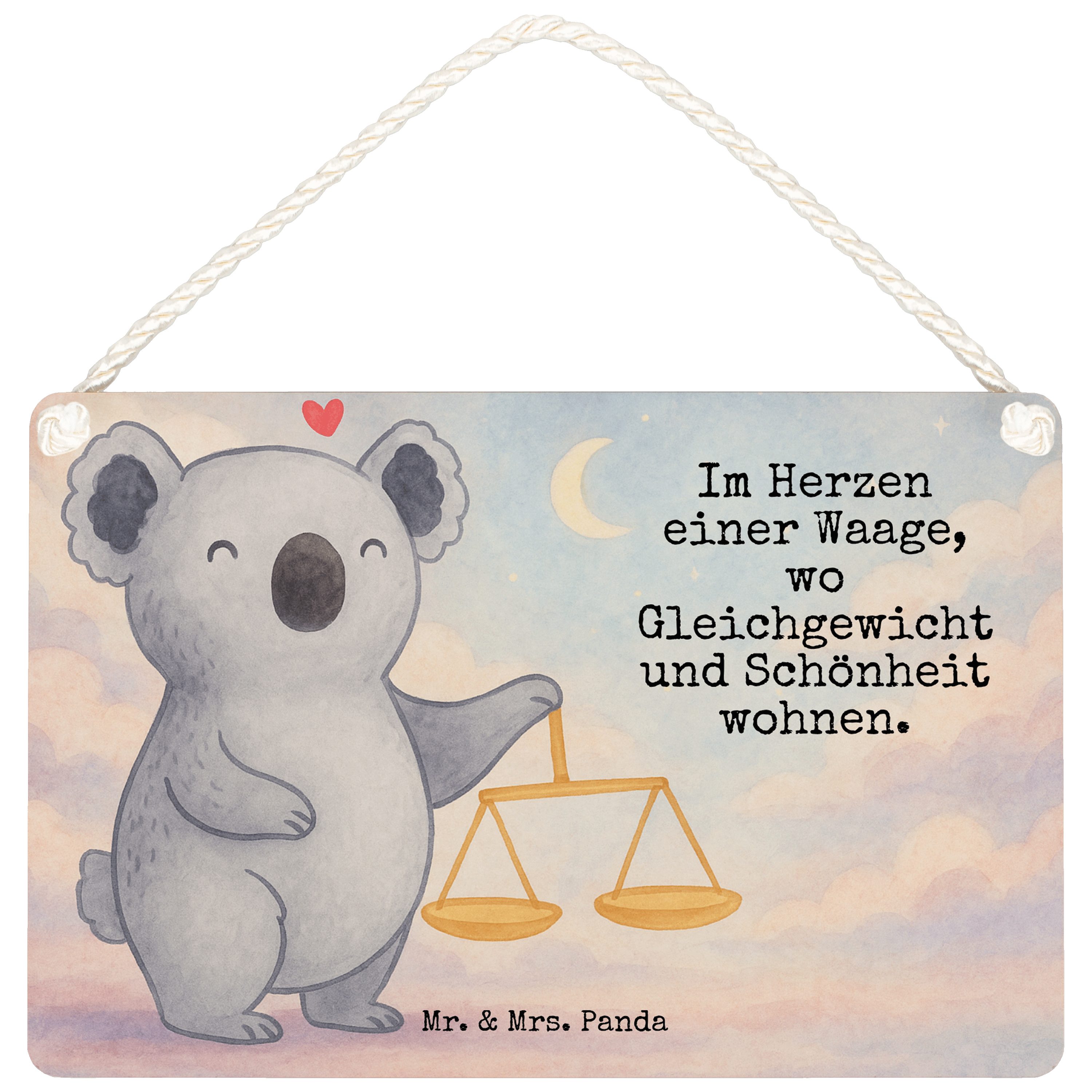Mr. & Mrs. Panda Hinweisschild Waage Astrologie Design, Schild DIN A6, Weiß, Türschild, Sternzeichen, (Packung, 1 St)