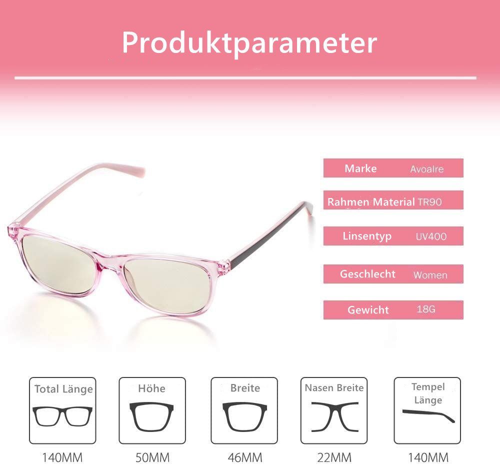 Avoalre Brille Damenbrille, Oval Frame Schutz, Anti UV Müdigkeit rosa Pink