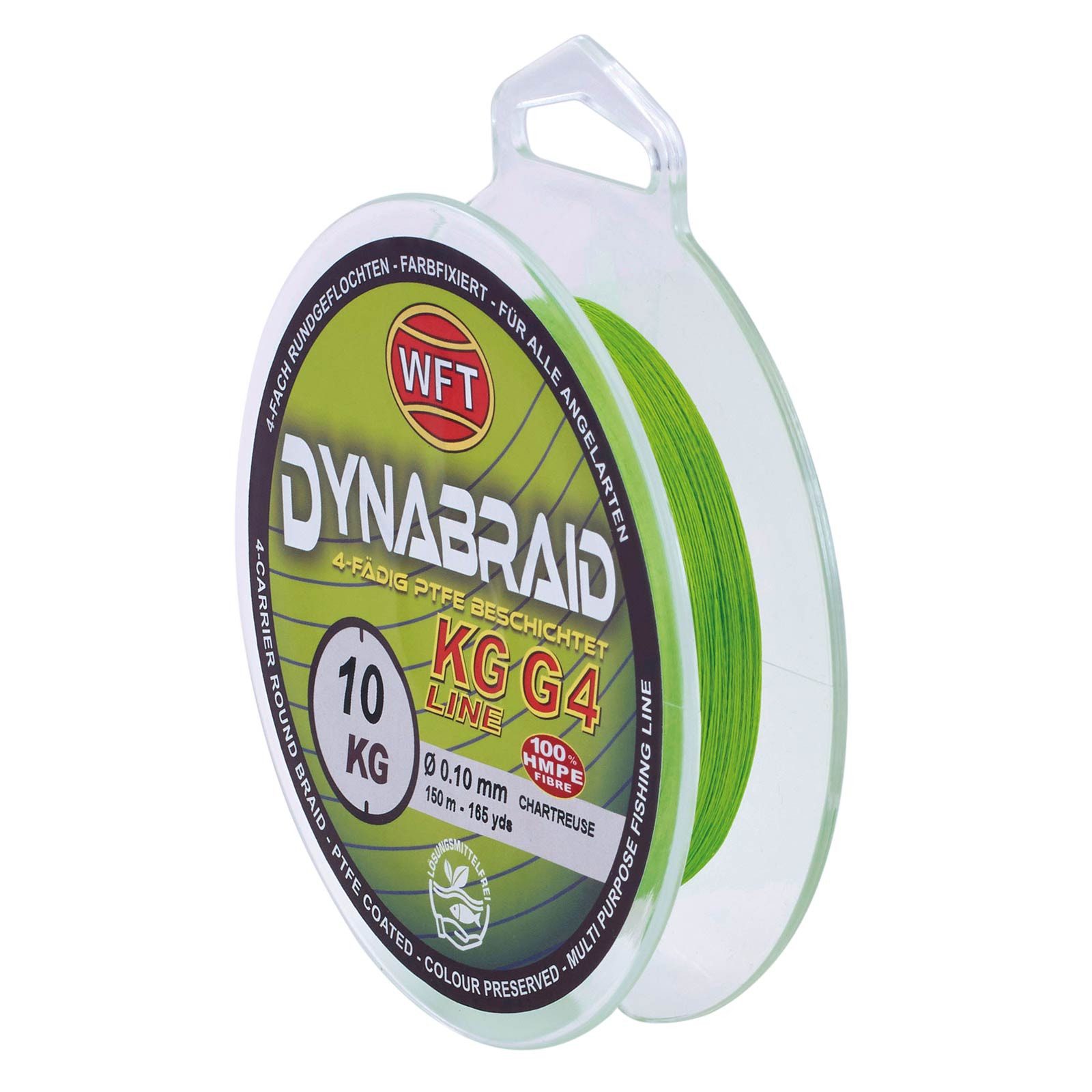 WFT Angelschnur, 150 m Länge, WFT Round Dynabraid G4 Chartreuse 7KG 150m 0,08mm Geflochtene Schnur
