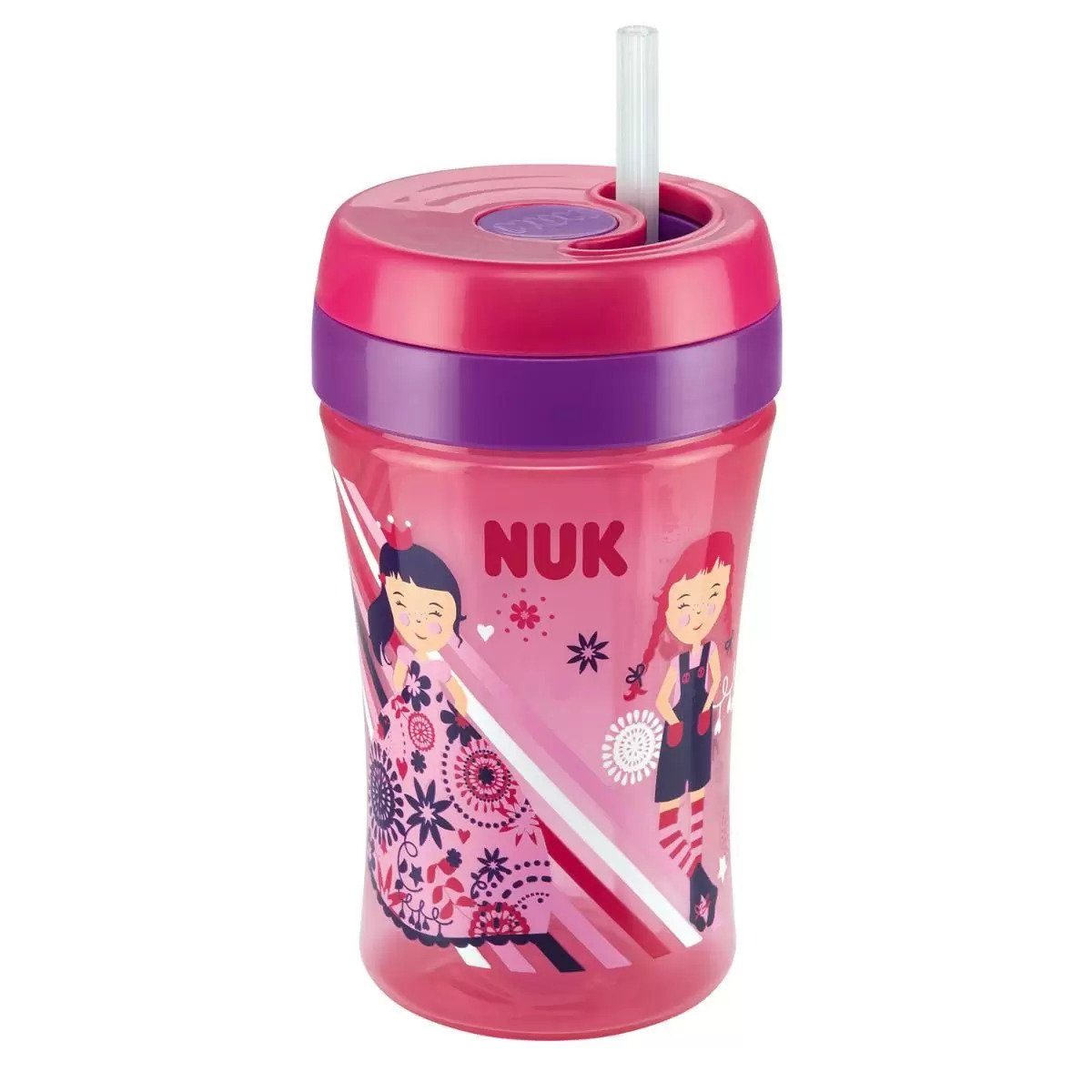 NUK Babyflasche NUK St Learning extra Cup Fun Easy 2 + pink Ersatz Trinkhalme