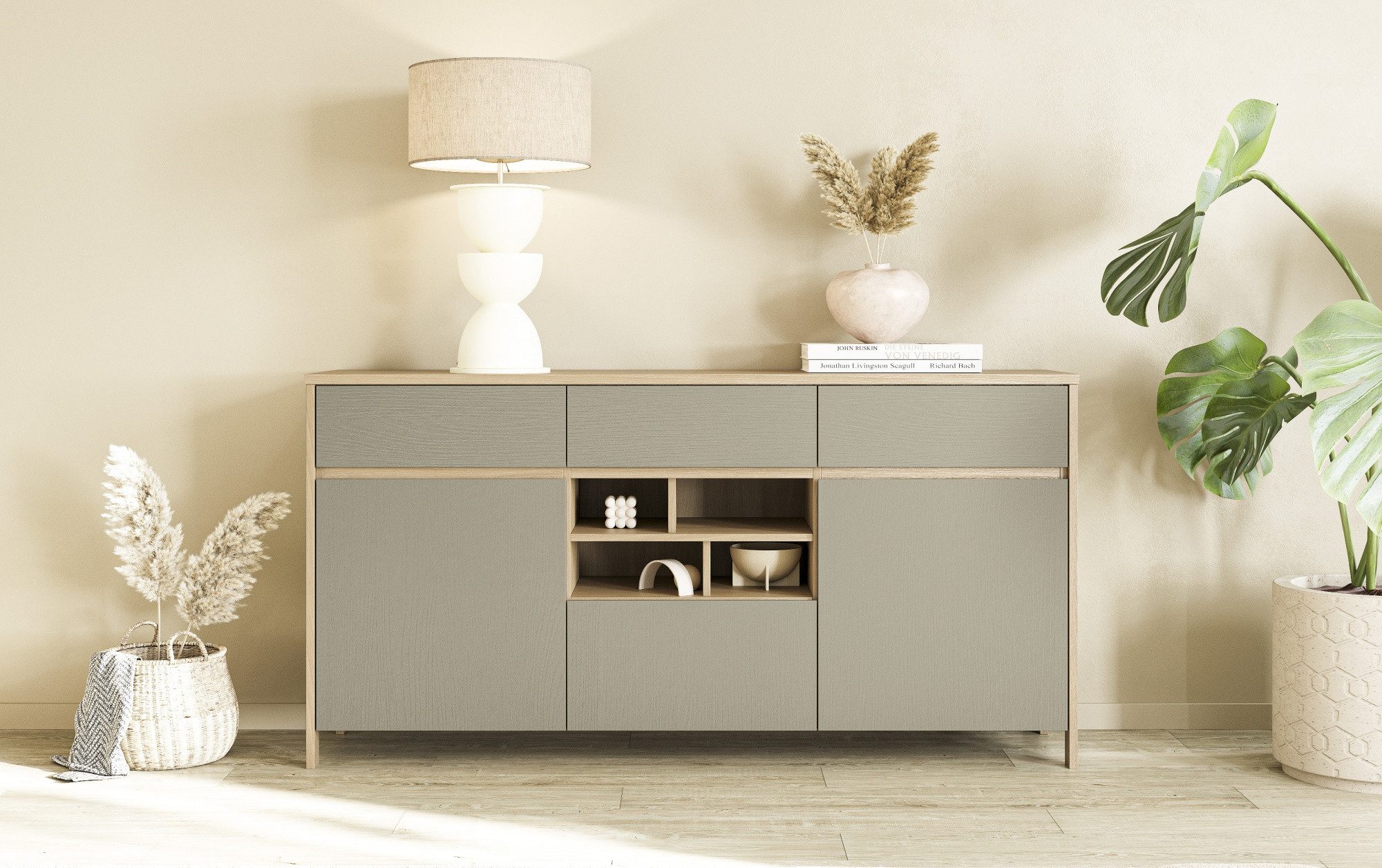 Beauty.Scouts Sideboard "Stranda", Eukalyptus Skandi Eiche, 164x85x39 cm