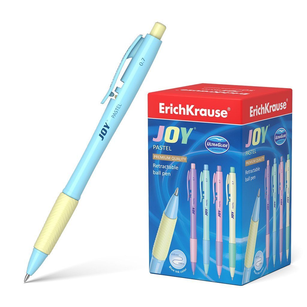Erich Krause Kugelschreiber, Kugelschreiber JOY Pastell einziehbar Gummi Grip 50er Pack Tinte Blau