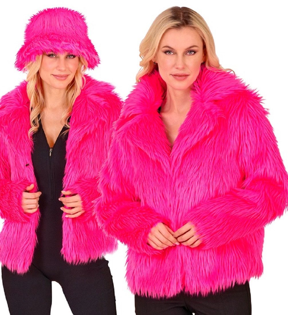 Widmann S.r.l. Plüschjacke Kunstfelljacke in Neon-Pink S/M 90er Jahre Rave Gabber Techno Style Qutfit für Rave Techno Gabber CSD