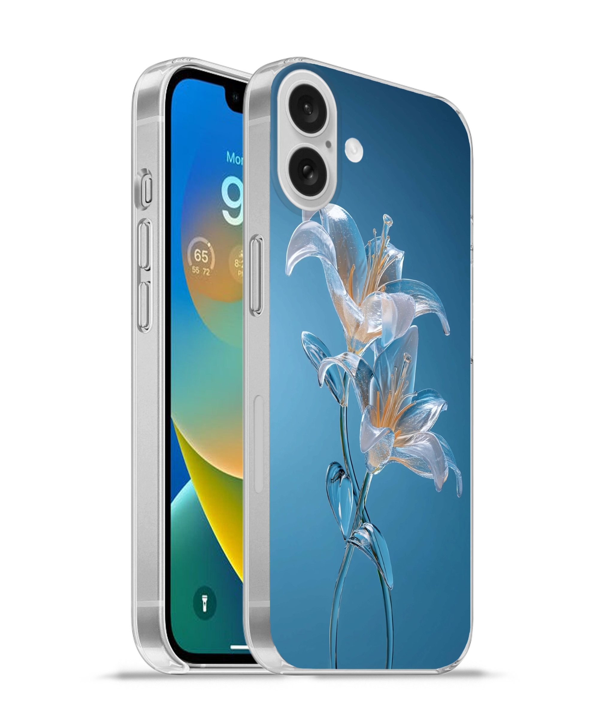 MuchoWow Handyhülle für Apple iPhone 16 Plus Lilien - Blau - Gläser, Smartphone-Bumper, Print, Handy Schutzhülle Dünn
