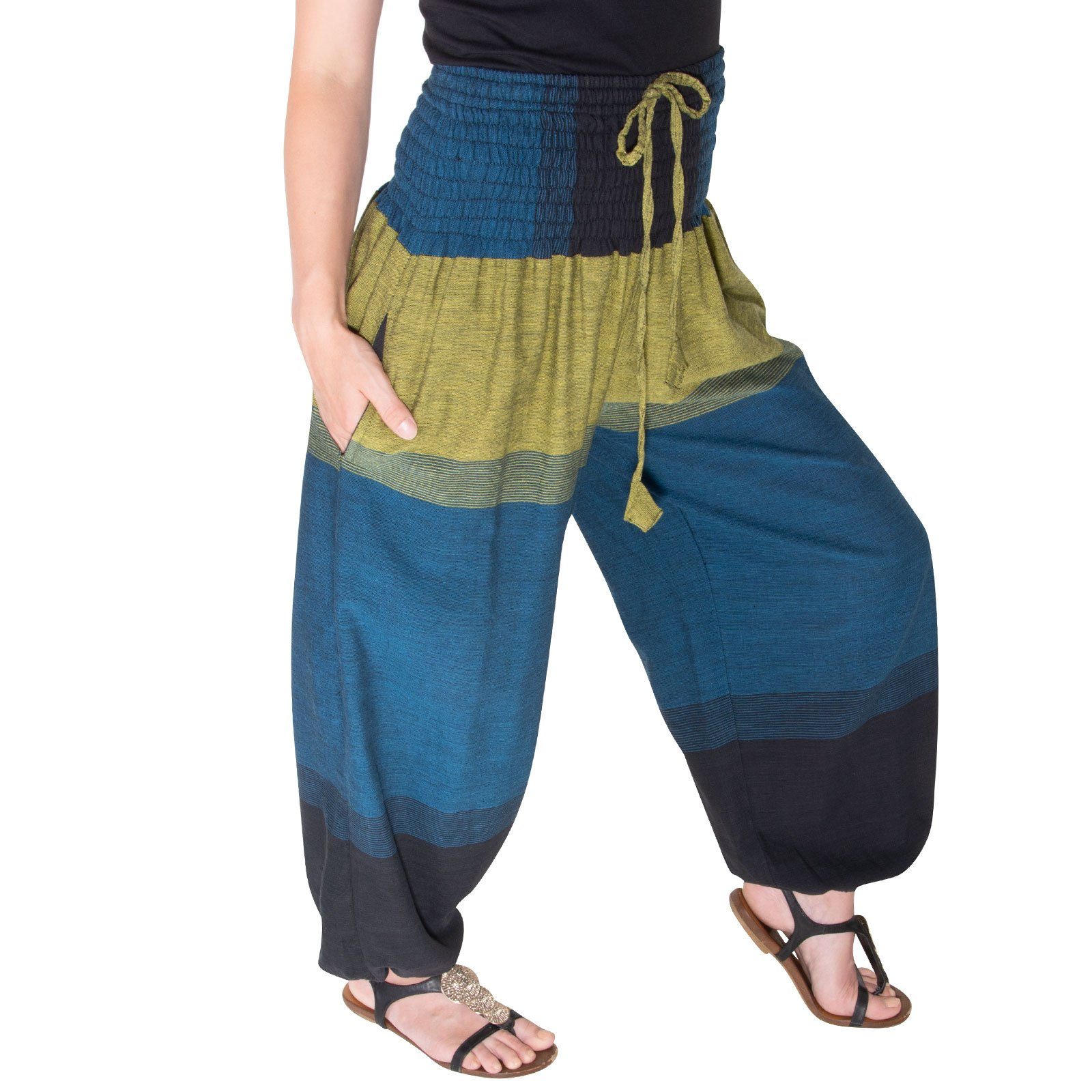 Pluderhose KUNST&MAGIE Haremshose bunt size MAGIE UND KUNST Petrol Boho / Smerhose Damen Grün Yoga one Pumphose