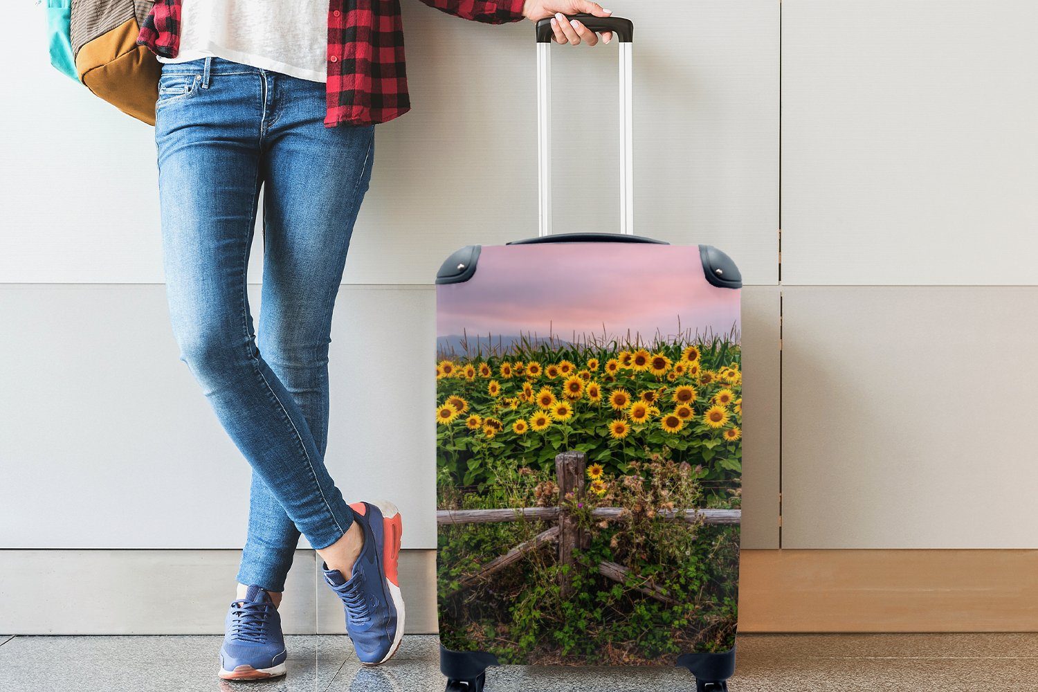 Rollen, Blumen Trolley, Reisetasche für Reisekoffer MuchoWow - 4 Handgepäck rollen, mit Ferien, Sonnenblume - Pflanzen, Handgepäckkoffer