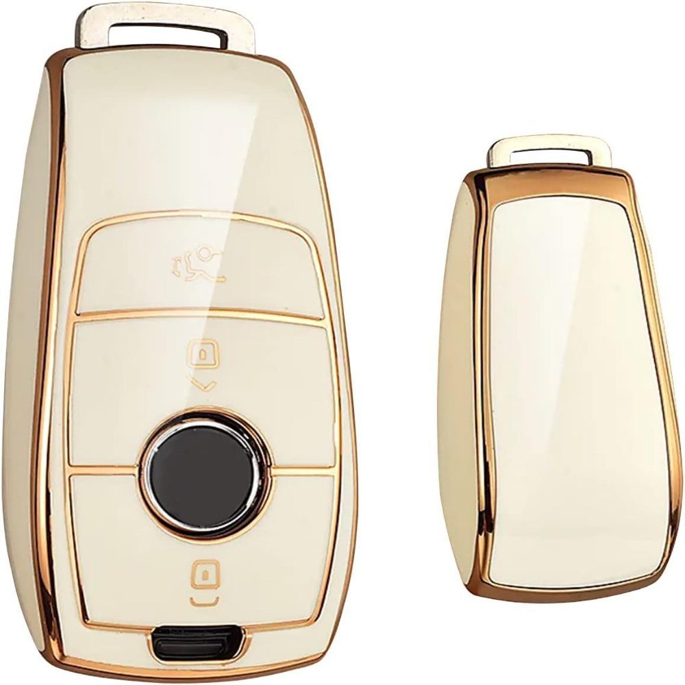 Keyscover Schlüsseltasche Autoschlüssel Hülle Tasche für Mercedes Weiss/Gold Schlüsselhülle Benz, Cover