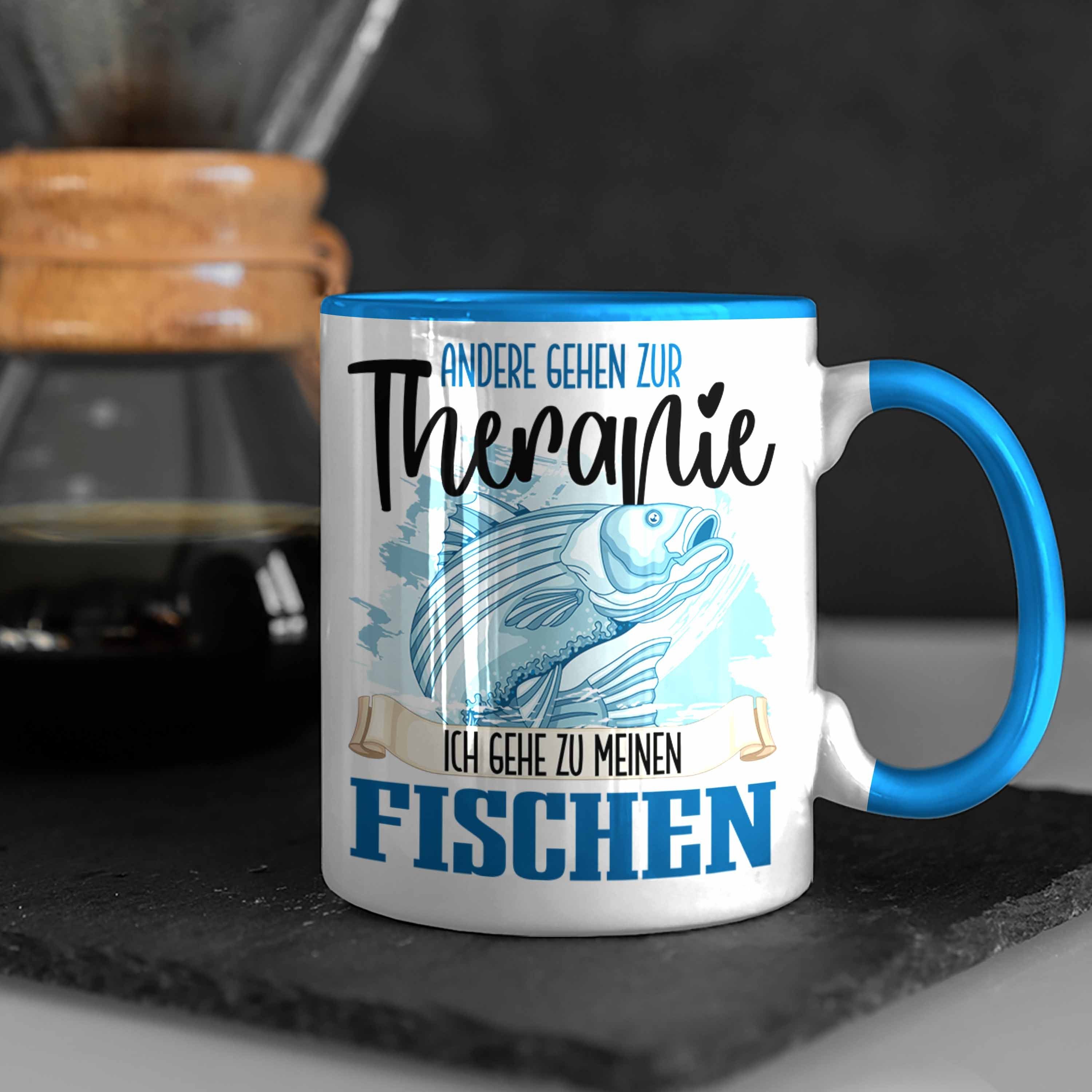 Trendation Lustige für - Tasse Trendation Blau Fisch Tasse Therapie Angler Geschenk Besitzer