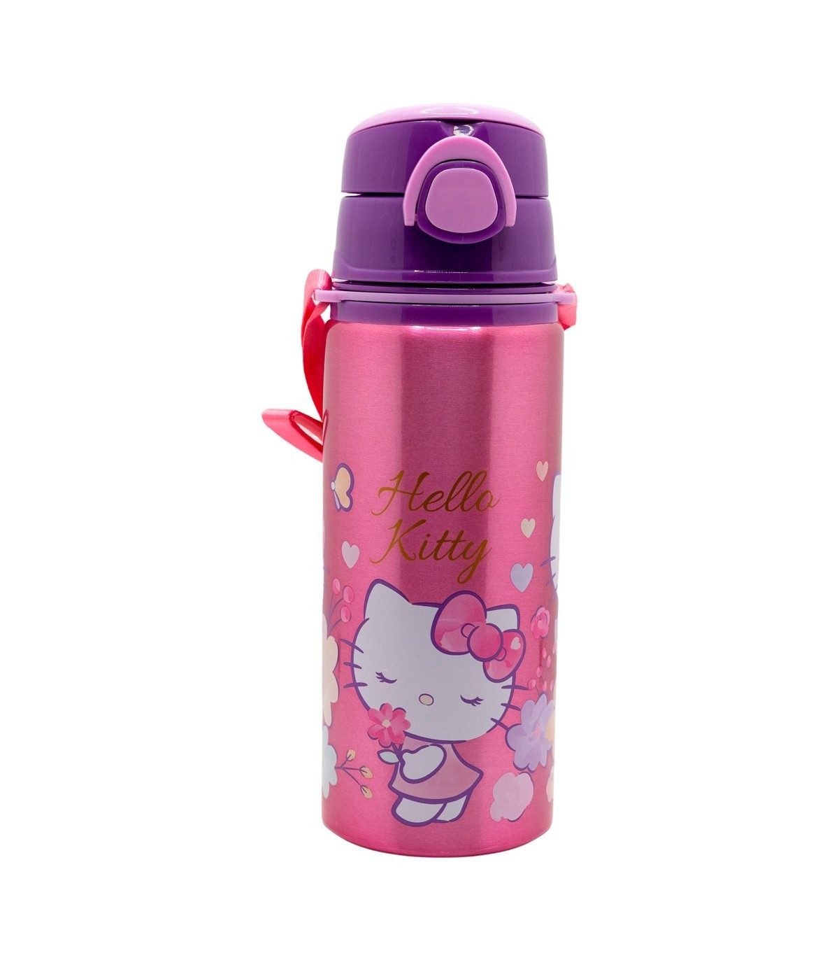 Hello Kitty Trinkflasche Kinder Wasserflasche 730 ml mit Druckknopfdeckel und Trageriemen