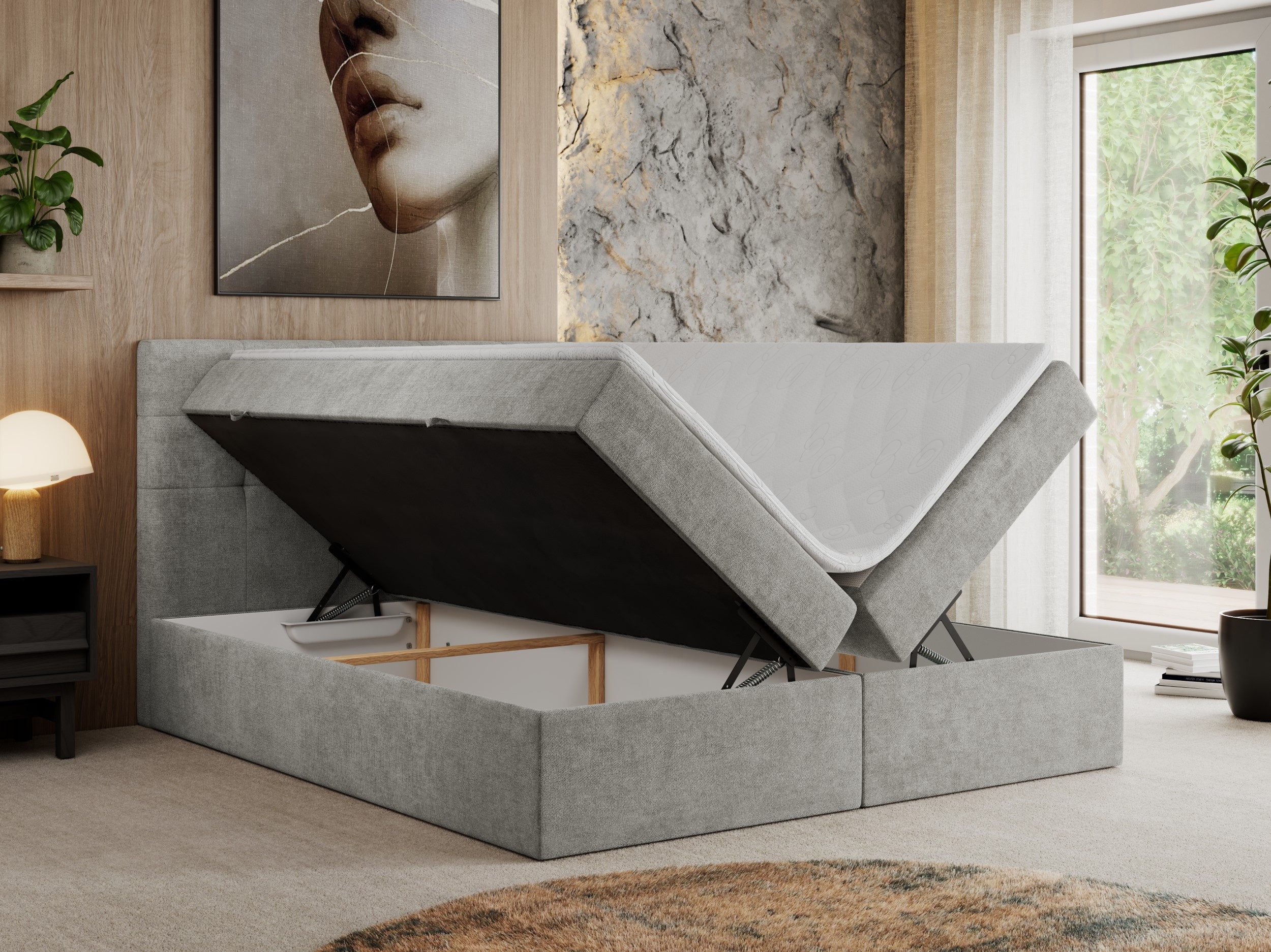 MKS MÖBEL Boxspringbett CENTOS (Set, Packung, Gepolsterte Kopfstütze, T30-Schaum, Topper T25/Visco, Modern), Doppelbett, Multipocket-Matratzen, zwei Bettkästen